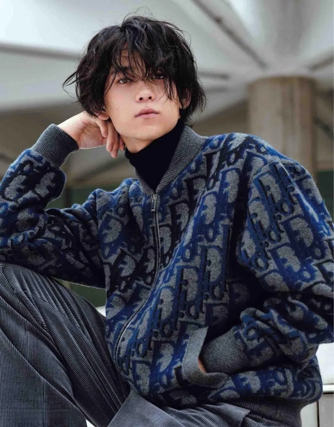 Dior/Dior presbyopic gradient all-over jacquard round neck zipper cardigan jacket