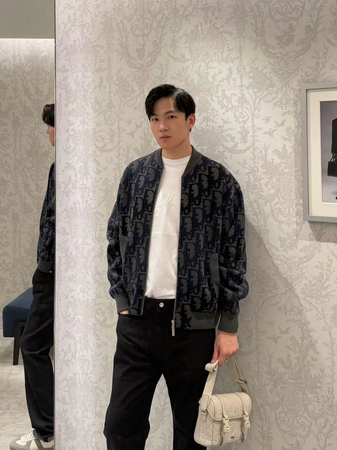Dior/Dior presbyopic gradient all-over jacquard round neck zipper cardigan jacket