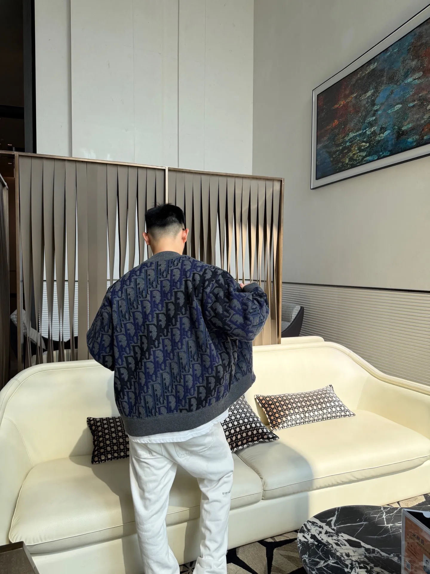 Dior/Dior presbyopic gradient all-over jacquard round neck zipper cardigan jacket