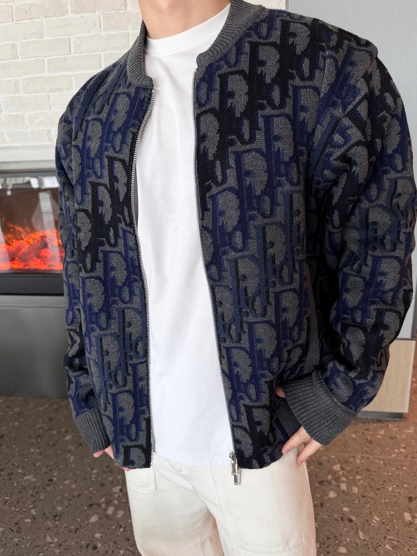 Dior/Dior presbyopic gradient all-over jacquard round neck zipper cardigan jacket