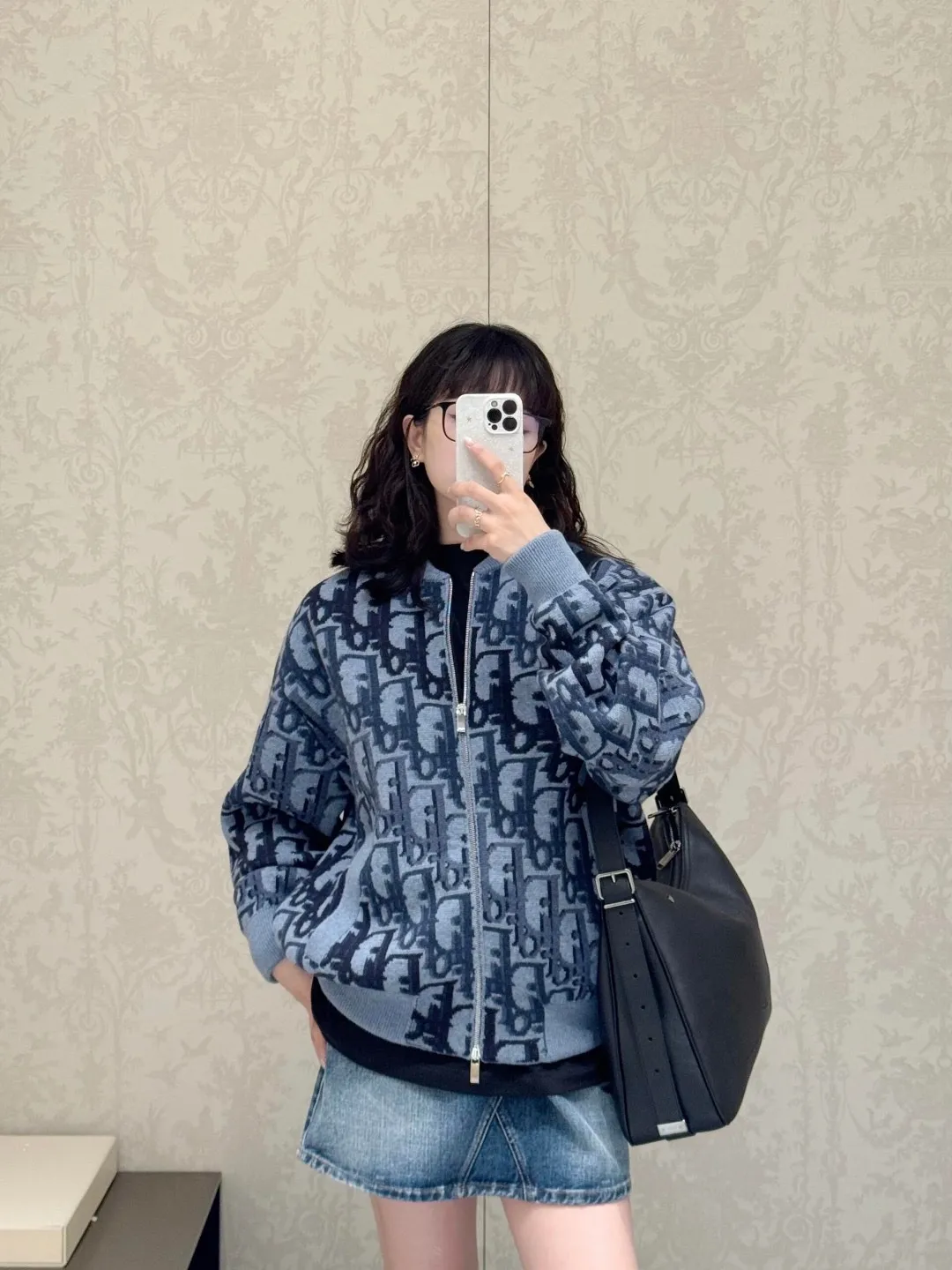 Dior/Dior presbyopic gradient all-over jacquard round neck zipper cardigan jacket