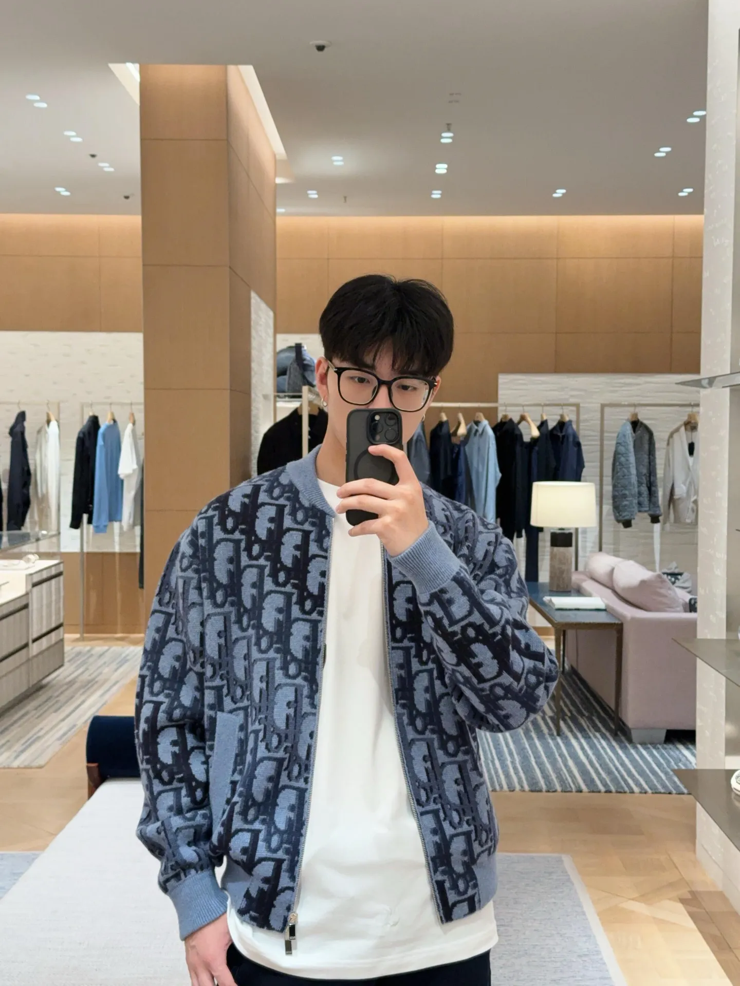 Dior/Dior presbyopic gradient all-over jacquard round neck zipper cardigan jacket