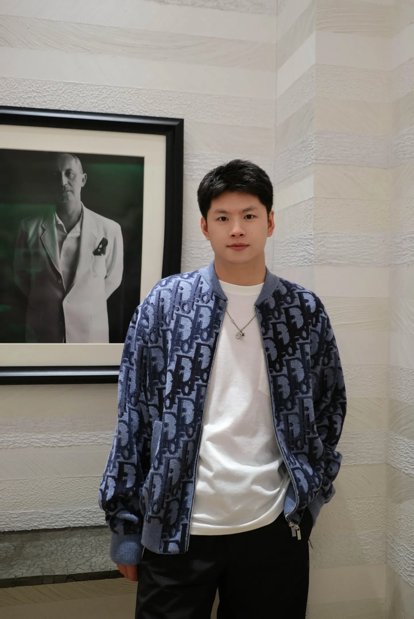 Dior/Dior presbyopic gradient all-over jacquard round neck zipper cardigan jacket