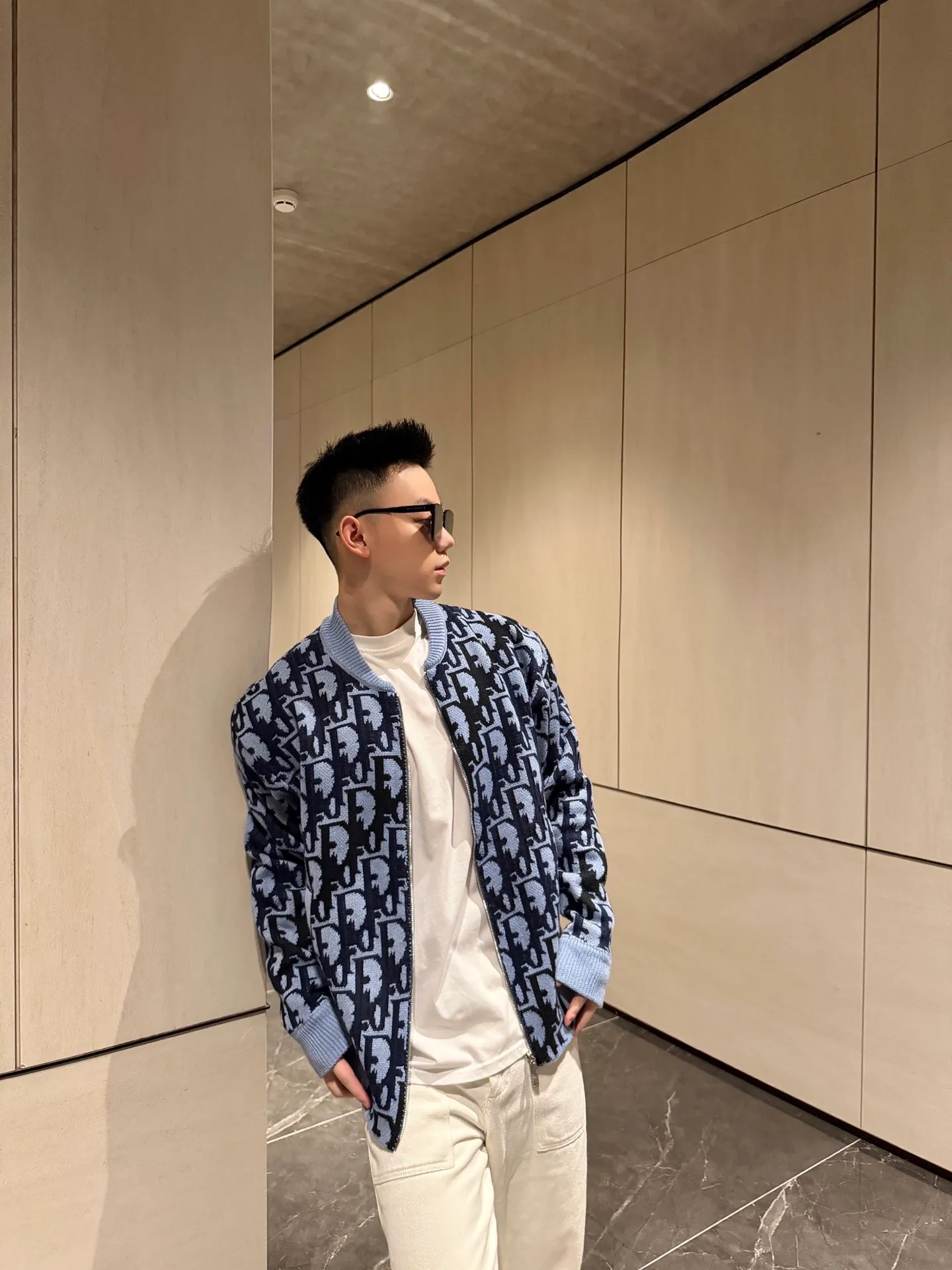 Dior/Dior presbyopic gradient all-over jacquard round neck zipper cardigan jacket