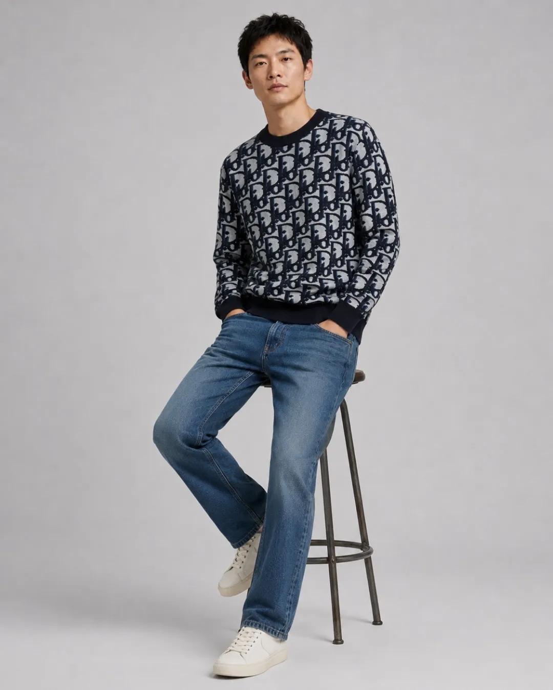 Dior/Dior Full Print Cotton Wool Blend Jacquard Knit Sweater