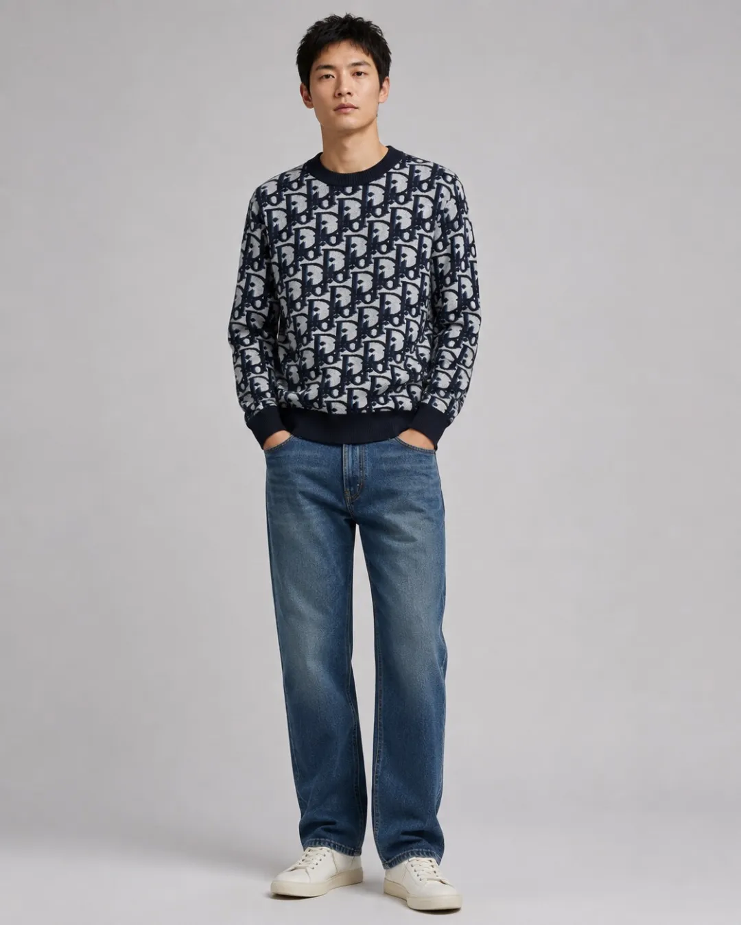 Dior/Dior Full Print Cotton Wool Blend Jacquard Knit Sweater
