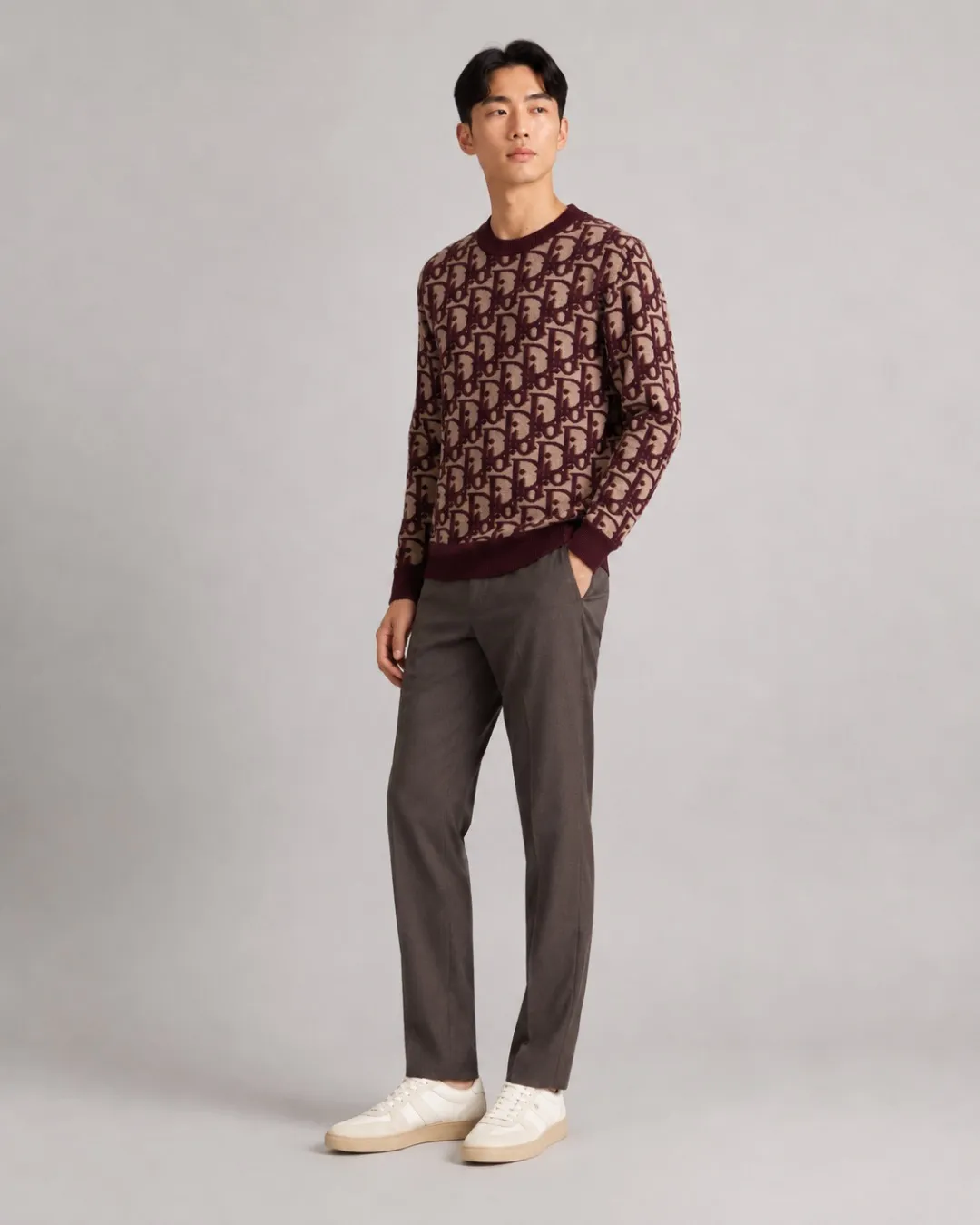Dior/Dior Full Print Cotton Wool Blend Jacquard Knit Sweater