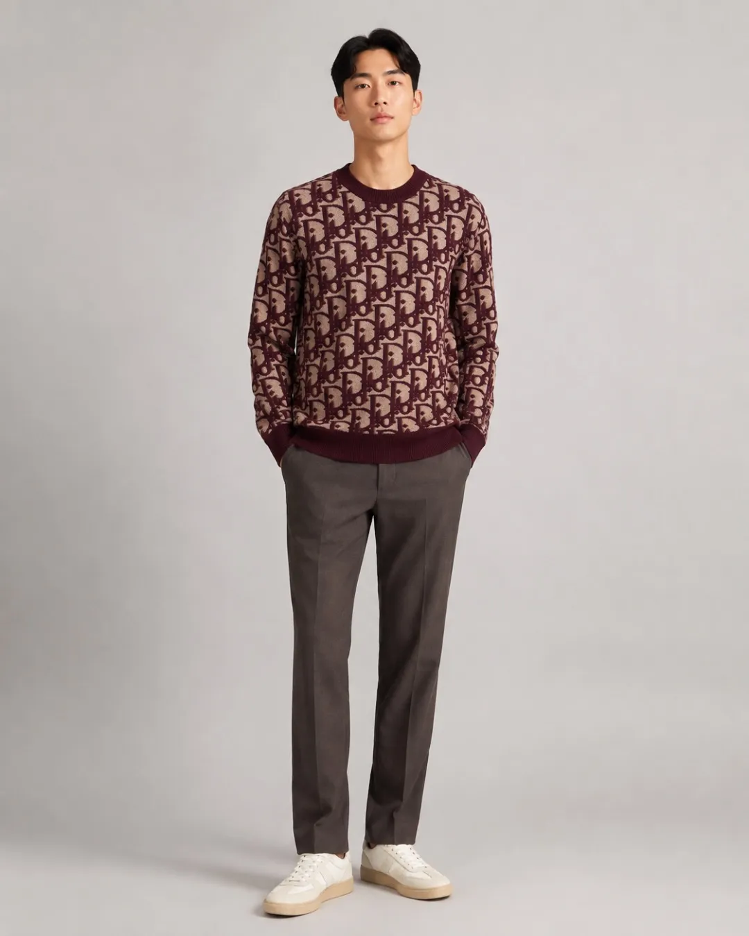Dior/Dior Full Print Cotton Wool Blend Jacquard Knit Sweater