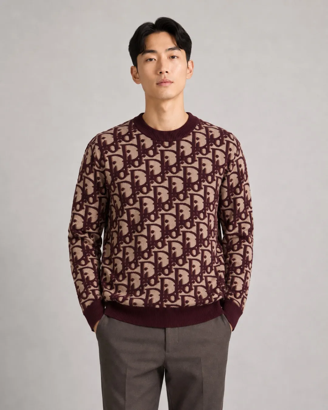 Dior/Dior Full Print Cotton Wool Blend Jacquard Knit Sweater