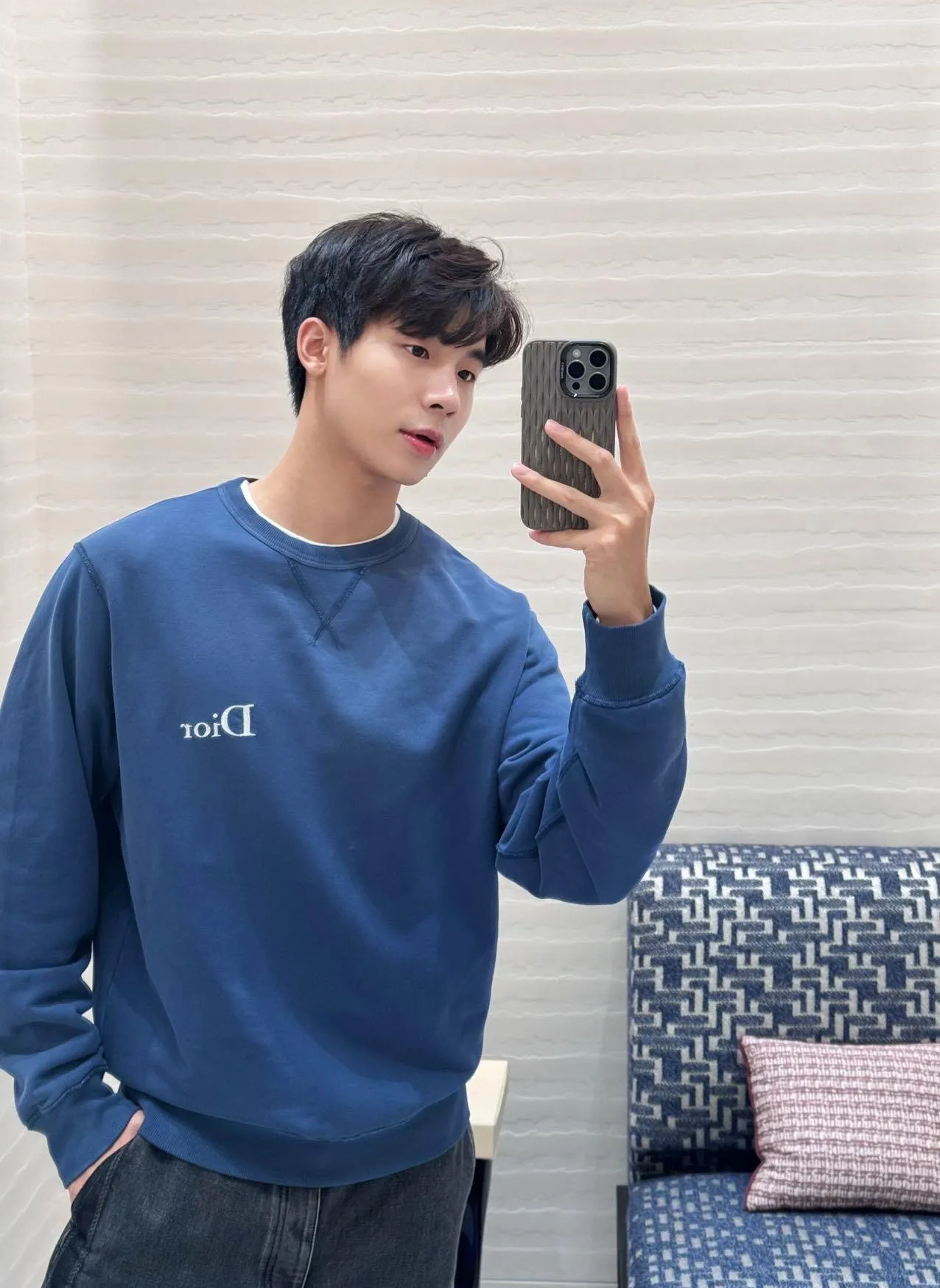 Dior chest embroidered logo crewneck sweatshirt