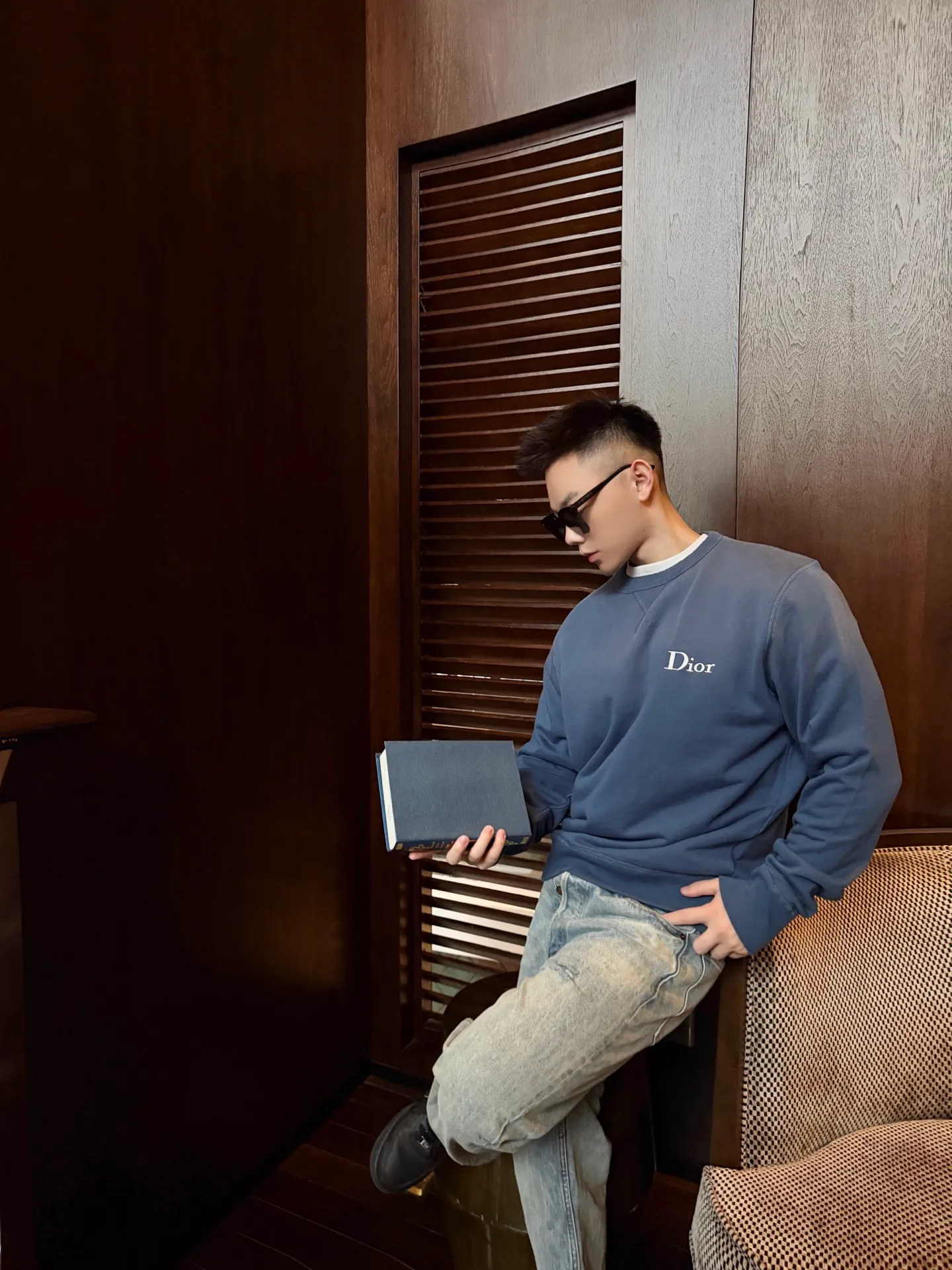 Dior chest embroidered logo crewneck sweatshirt