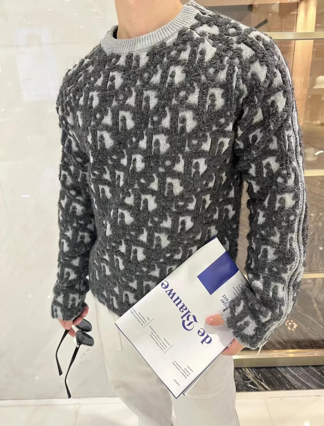 Dior/Dior 25Fw Floral Towel Embroidered Jacquard Zipper Crewneck Sweater