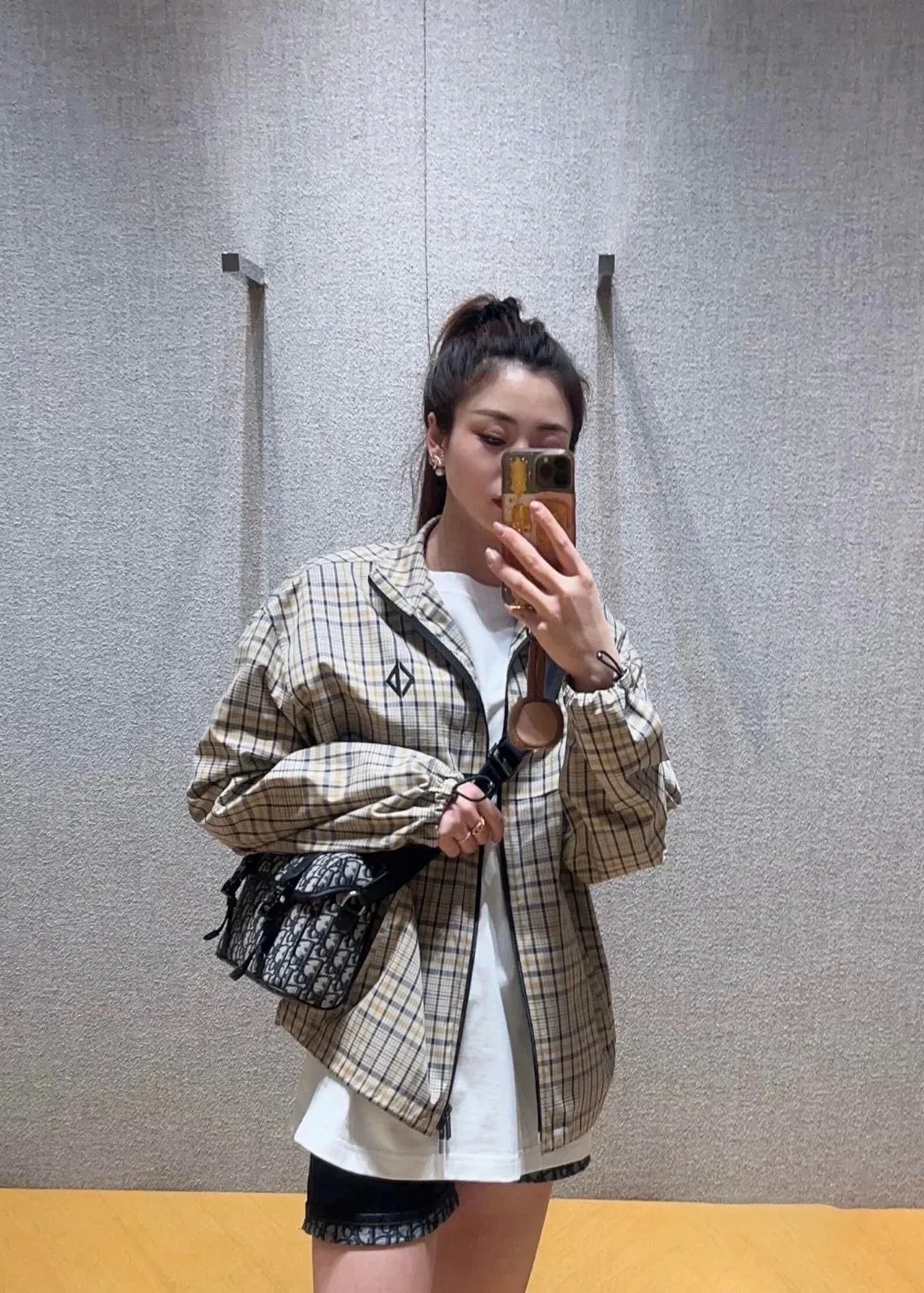 Dior/Dior CD Diamond Plaid Striped Blend Shirt Jacket