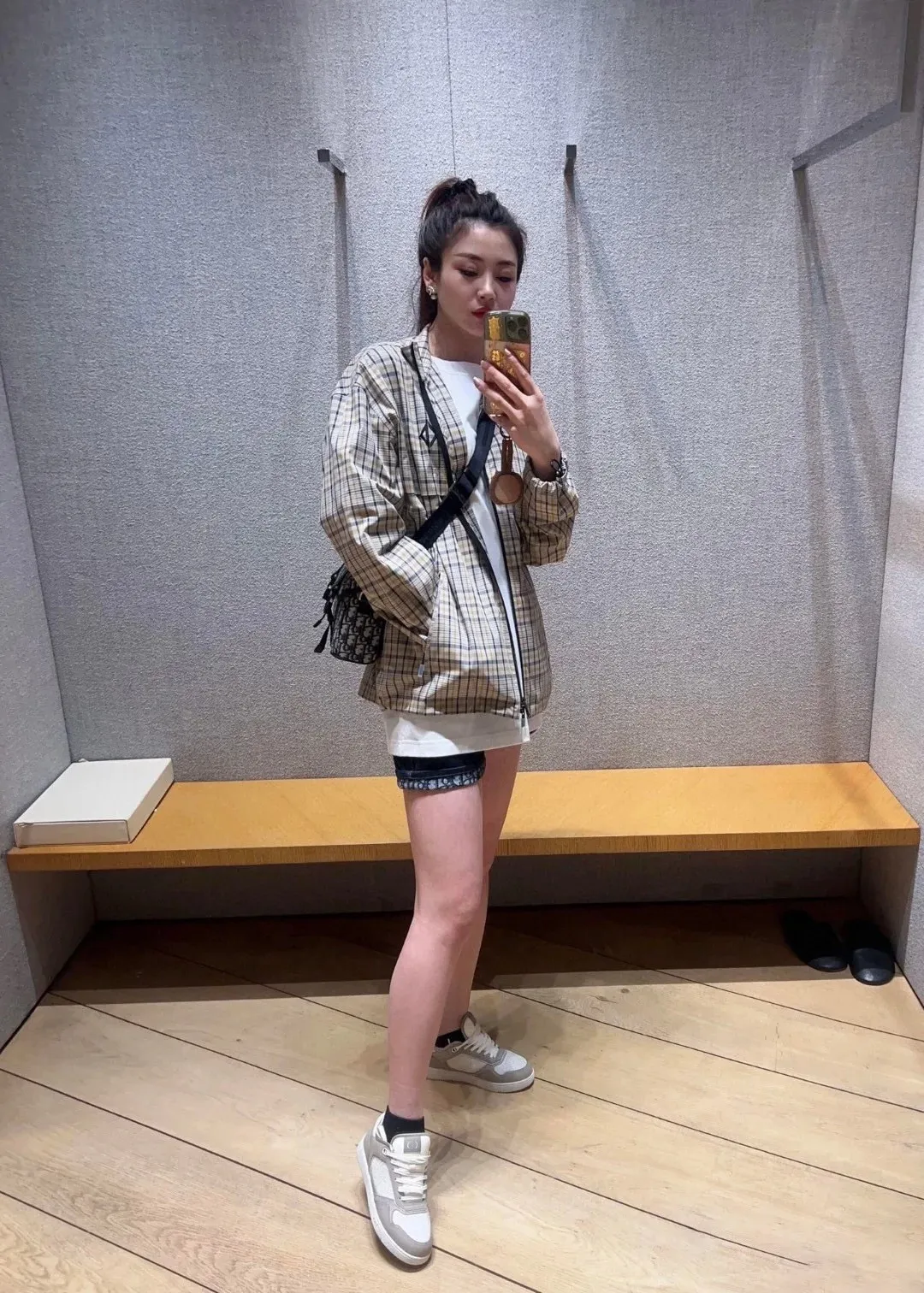 Dior/Dior CD Diamond Plaid Striped Blend Shirt Jacket