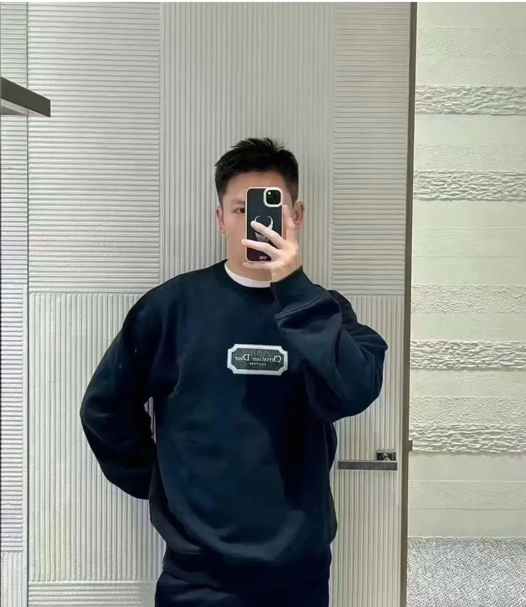 Dior/Dior 22Fw silver embroidered logo crewneck sweatshirt