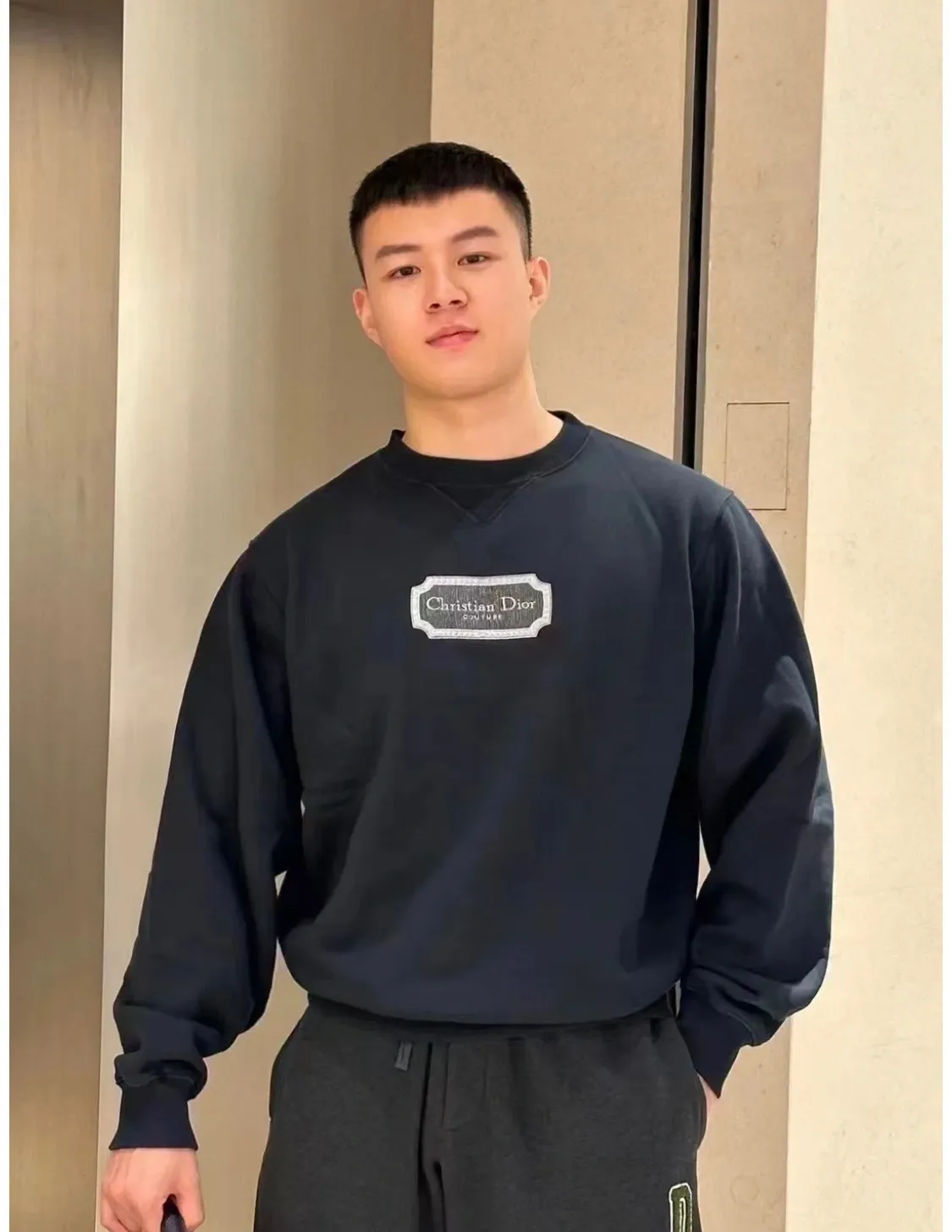 Dior/Dior 22Fw silver embroidered logo crewneck sweatshirt