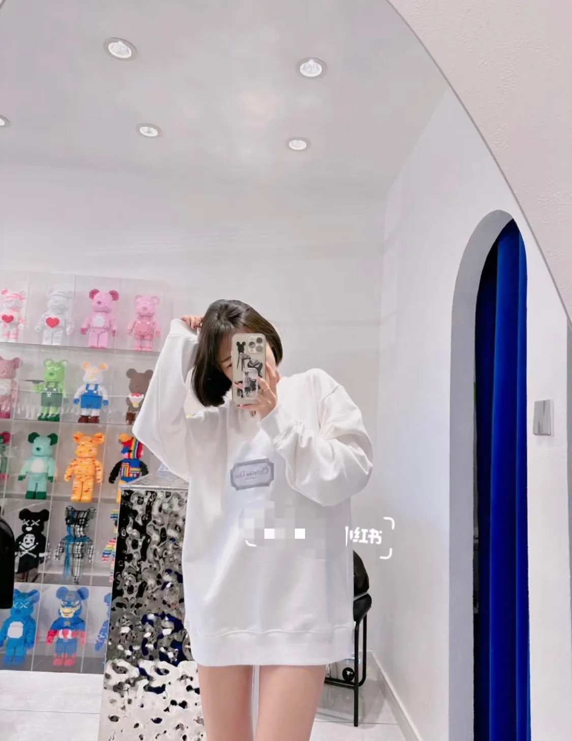 Dior/Dior 22Fw silver embroidered logo crewneck sweatshirt