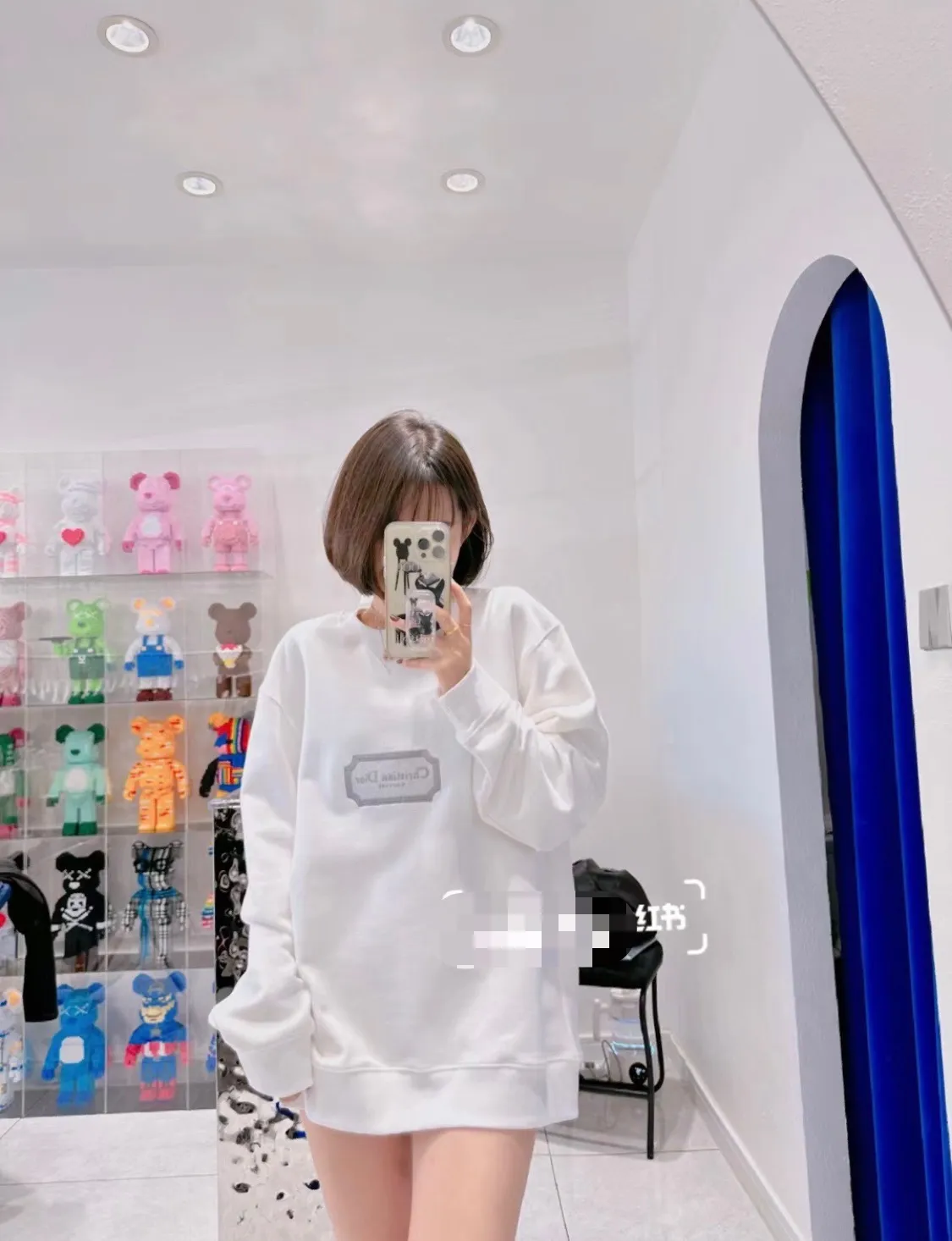 Dior/Dior 22Fw silver embroidered logo crewneck sweatshirt