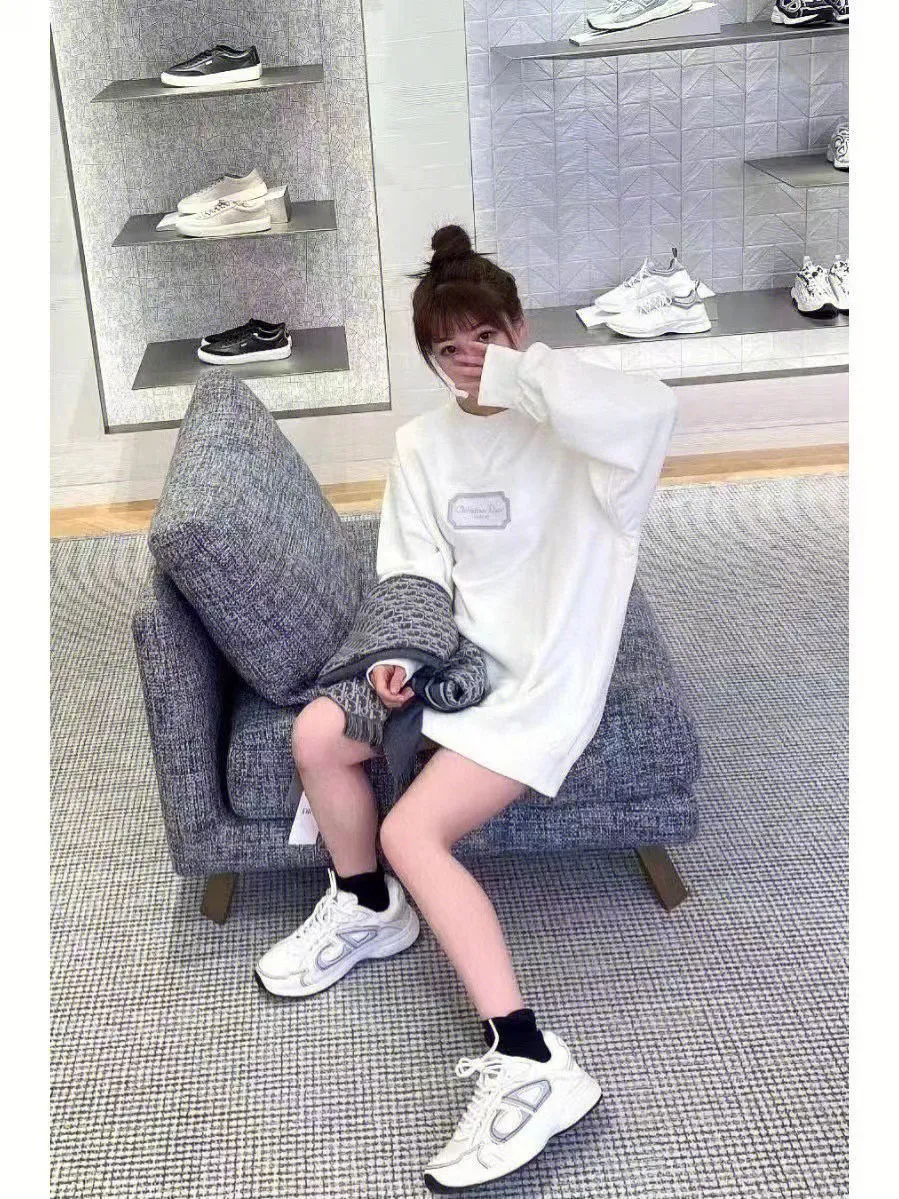 Dior/Dior 22Fw silver embroidered logo crewneck sweatshirt