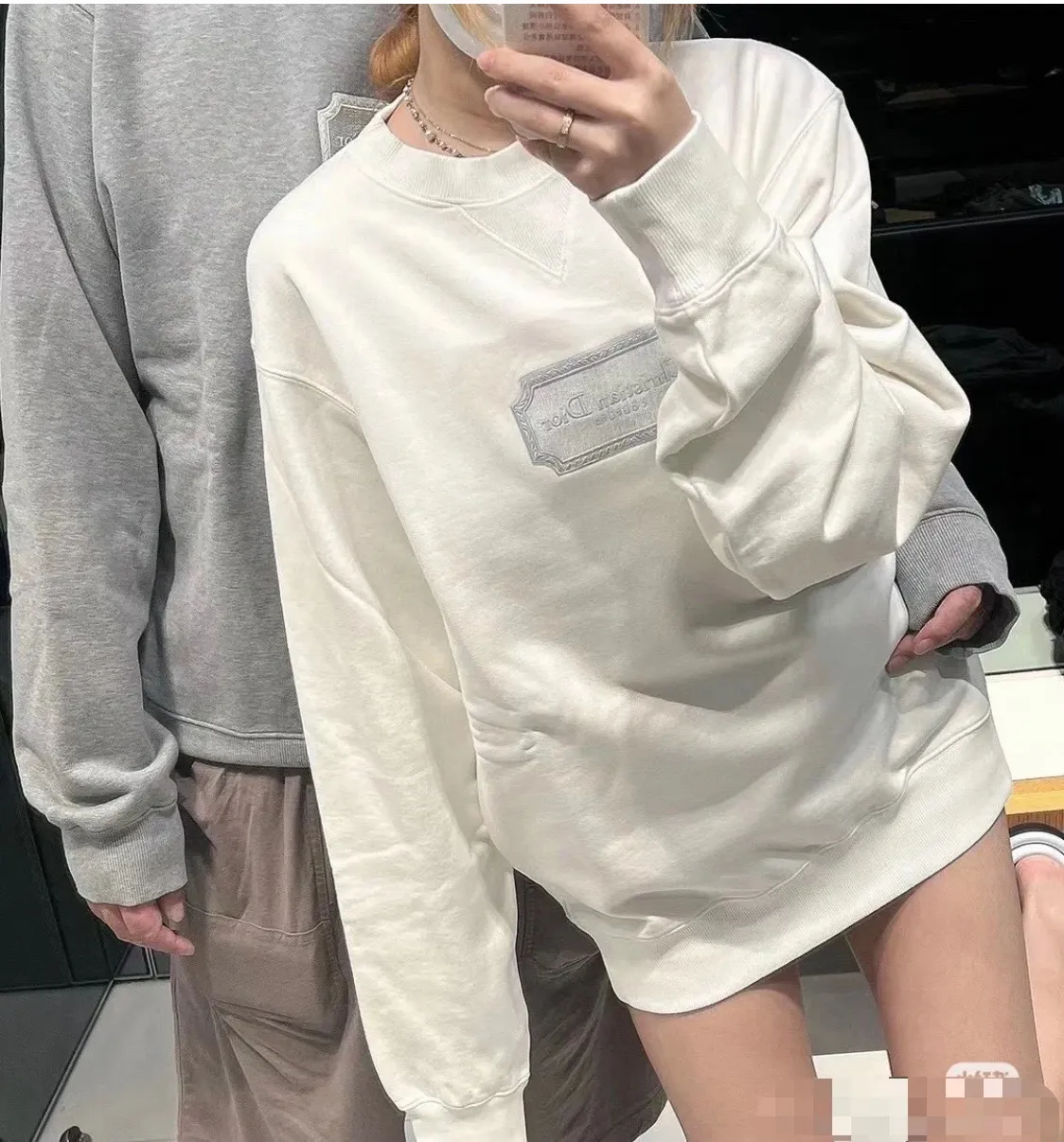 Dior/Dior 22Fw silver embroidered logo crewneck sweatshirt
