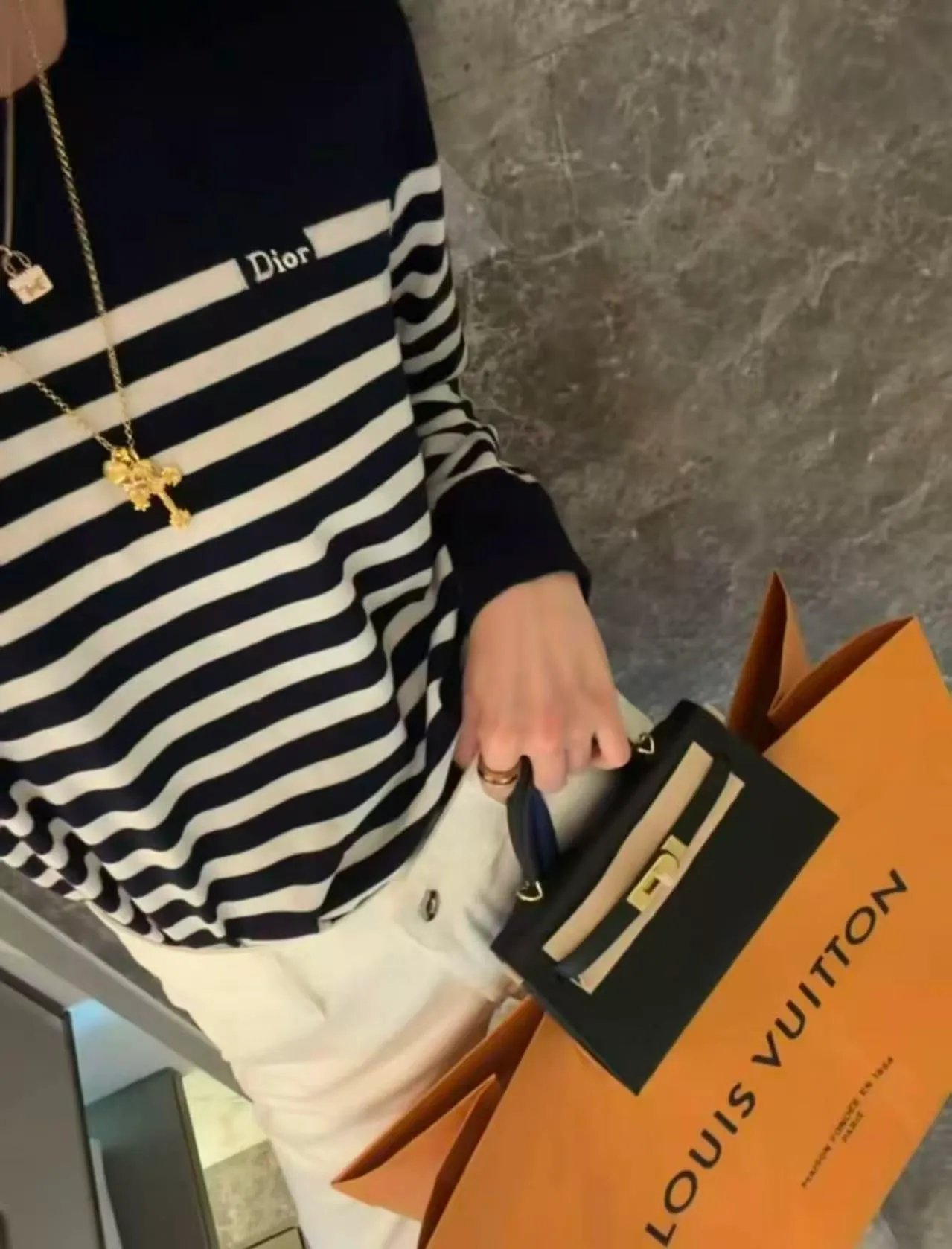 Dior/Dior embroidered logo knitted striped sweater