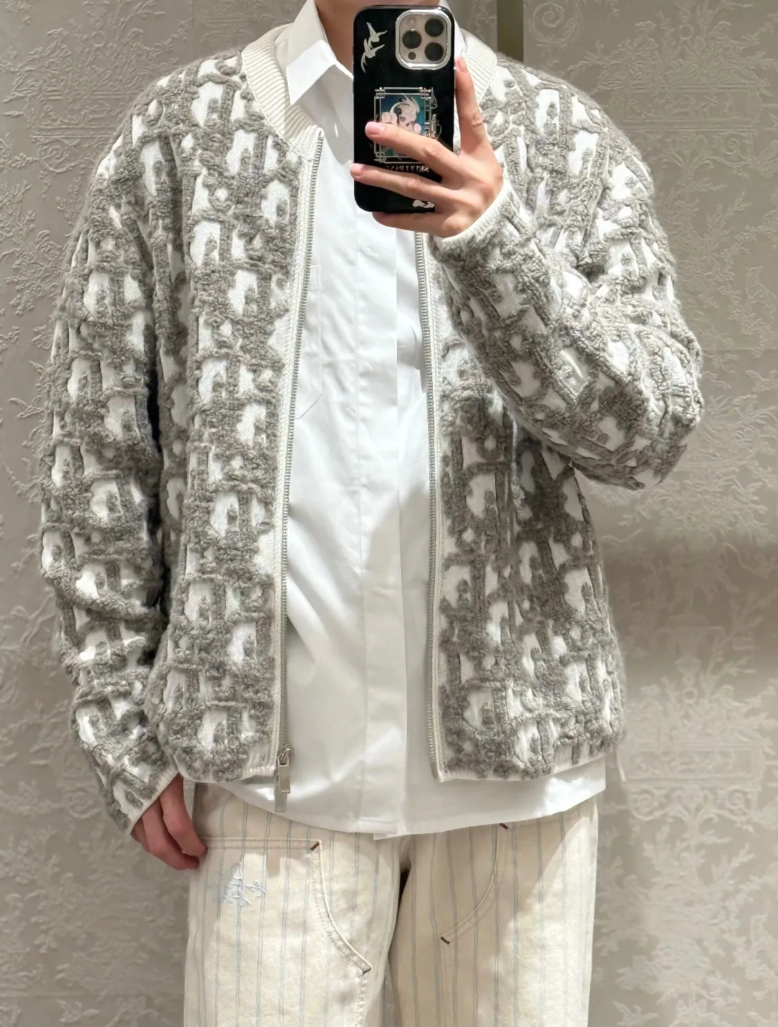 Dior/Dior 25Fw Floral Towel Jacquard Zip Sweater Jacket