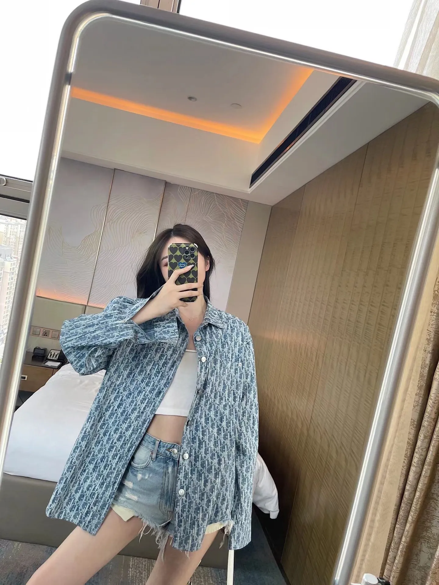 Dior/Dior 22ss Classic all-over printed presbyopic denim shirt jacket