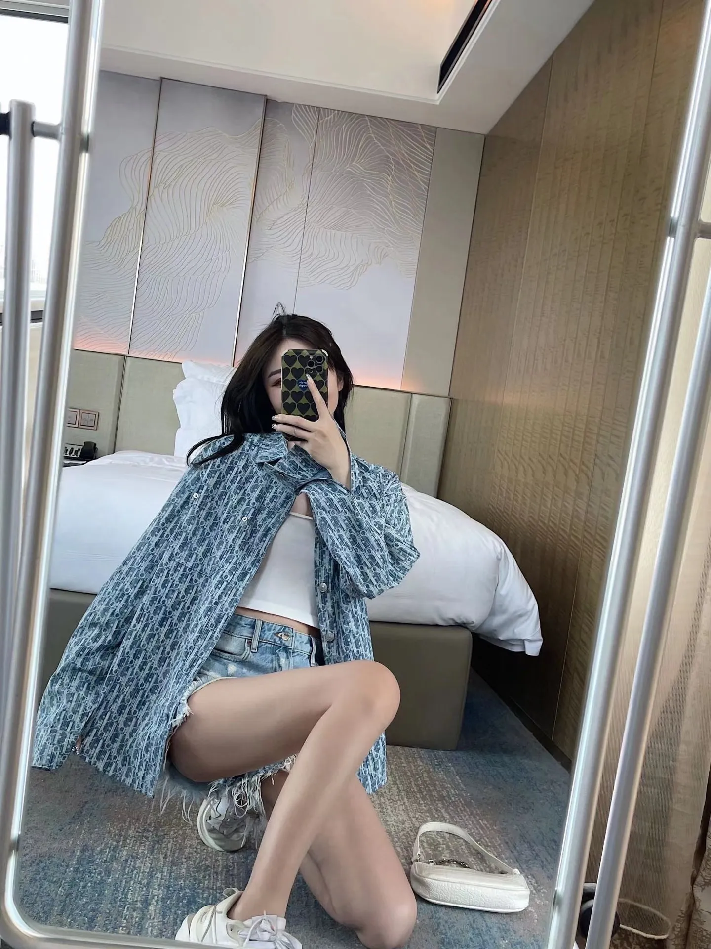 Dior/Dior 22ss Classic all-over printed presbyopic denim shirt jacket
