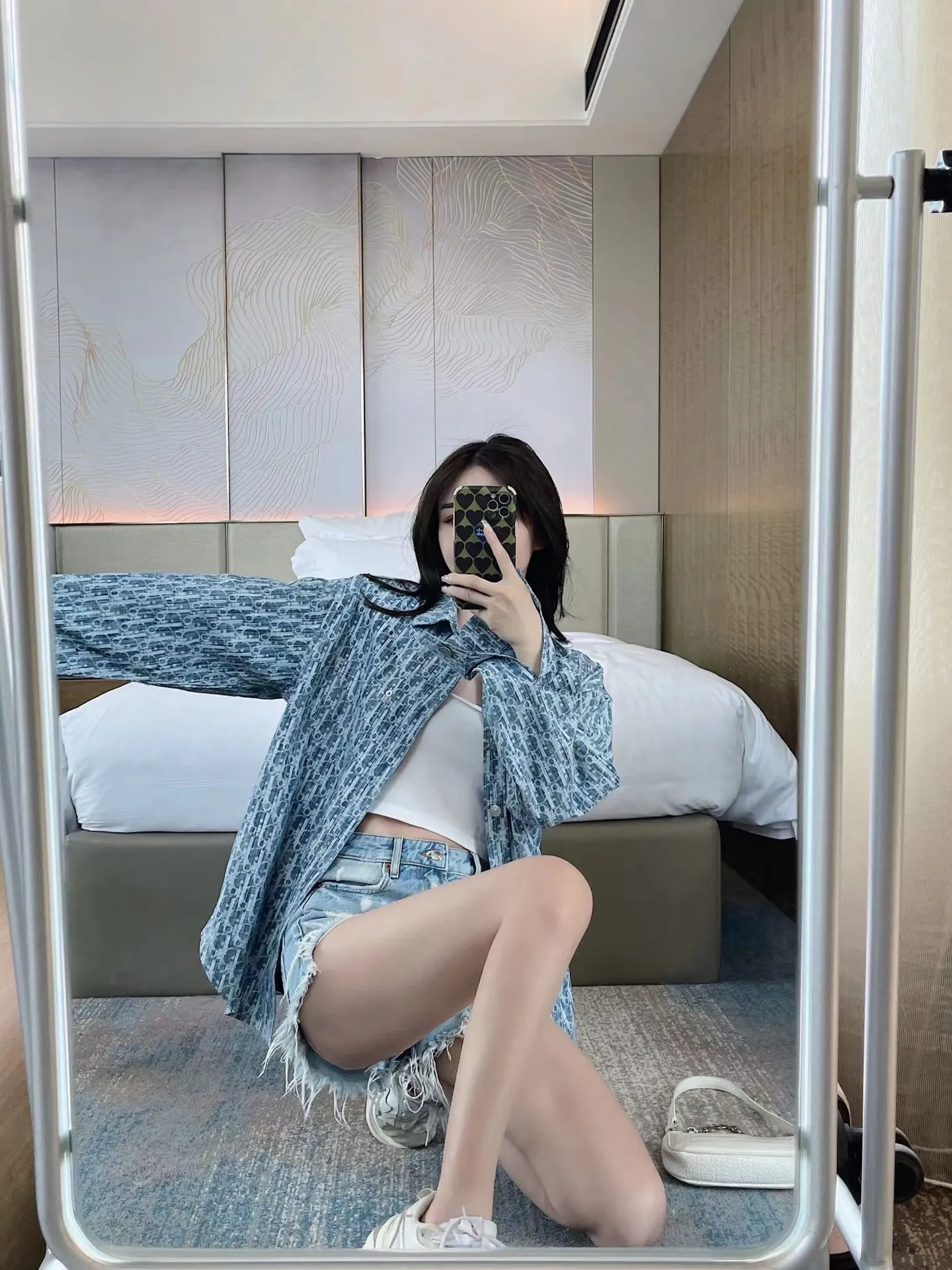 Dior/Dior 22ss Classic all-over printed presbyopic denim shirt jacket