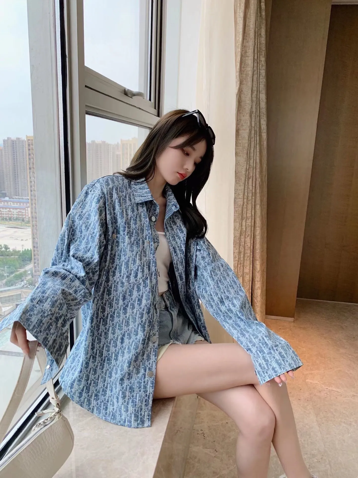 Dior/Dior 22ss Classic all-over printed presbyopic denim shirt jacket