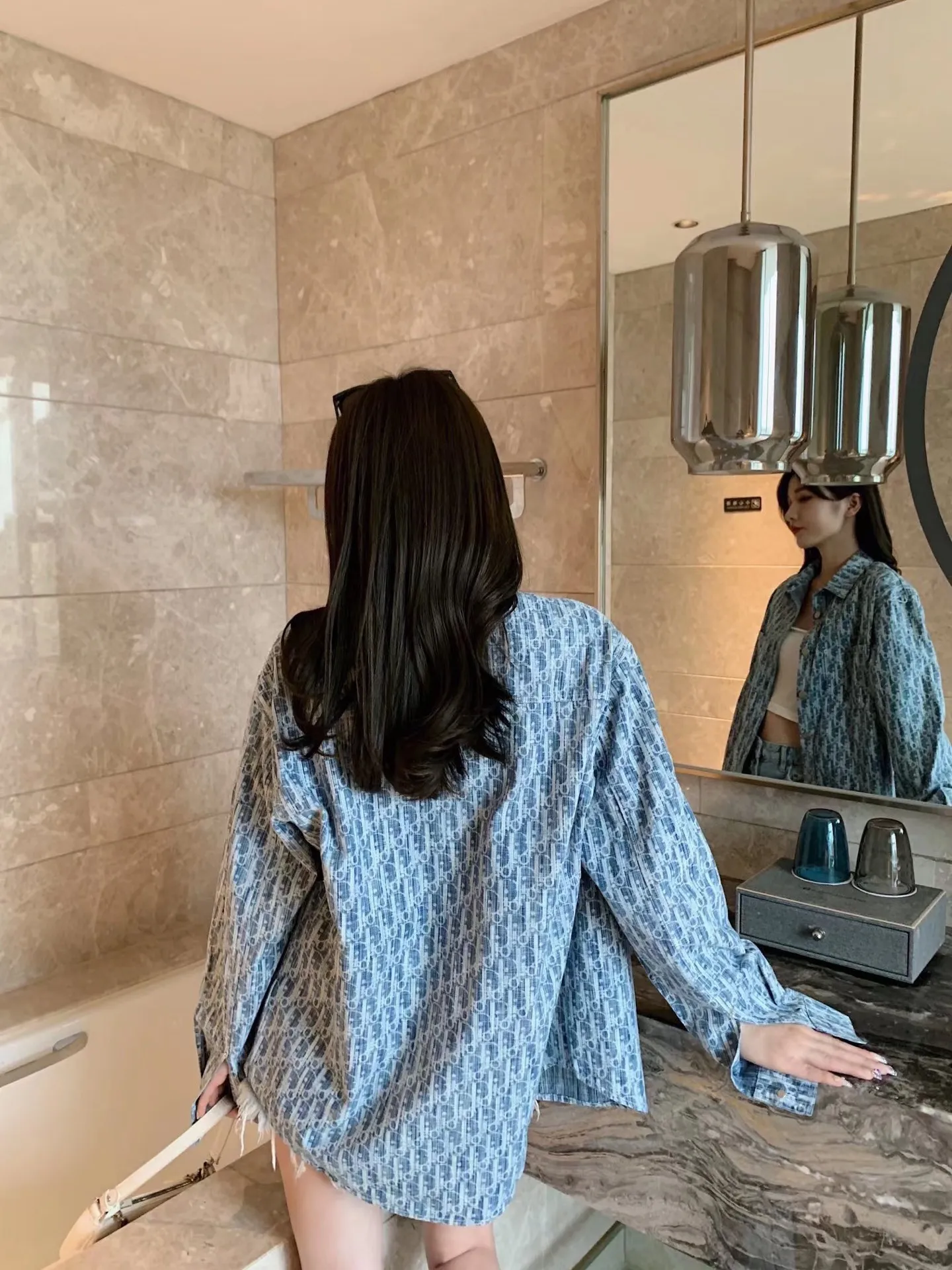 Dior/Dior 22ss Classic all-over printed presbyopic denim shirt jacket
