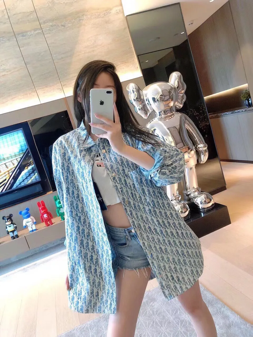 Dior/Dior 22ss Classic all-over printed presbyopic denim shirt jacket