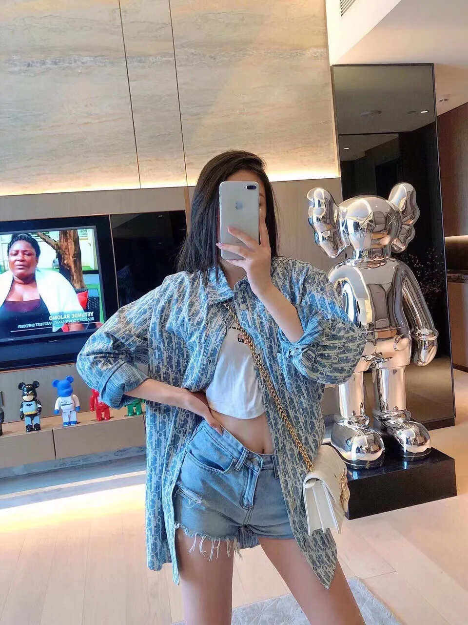 Dior/Dior 22ss Classic all-over printed presbyopic denim shirt jacket