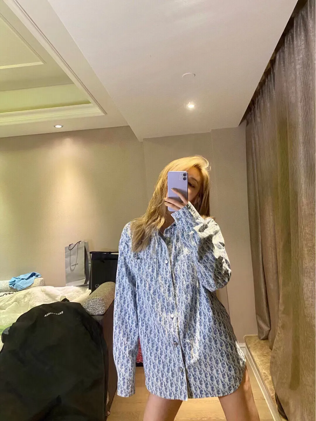Dior/Dior 22ss Classic all-over printed presbyopic denim shirt jacket