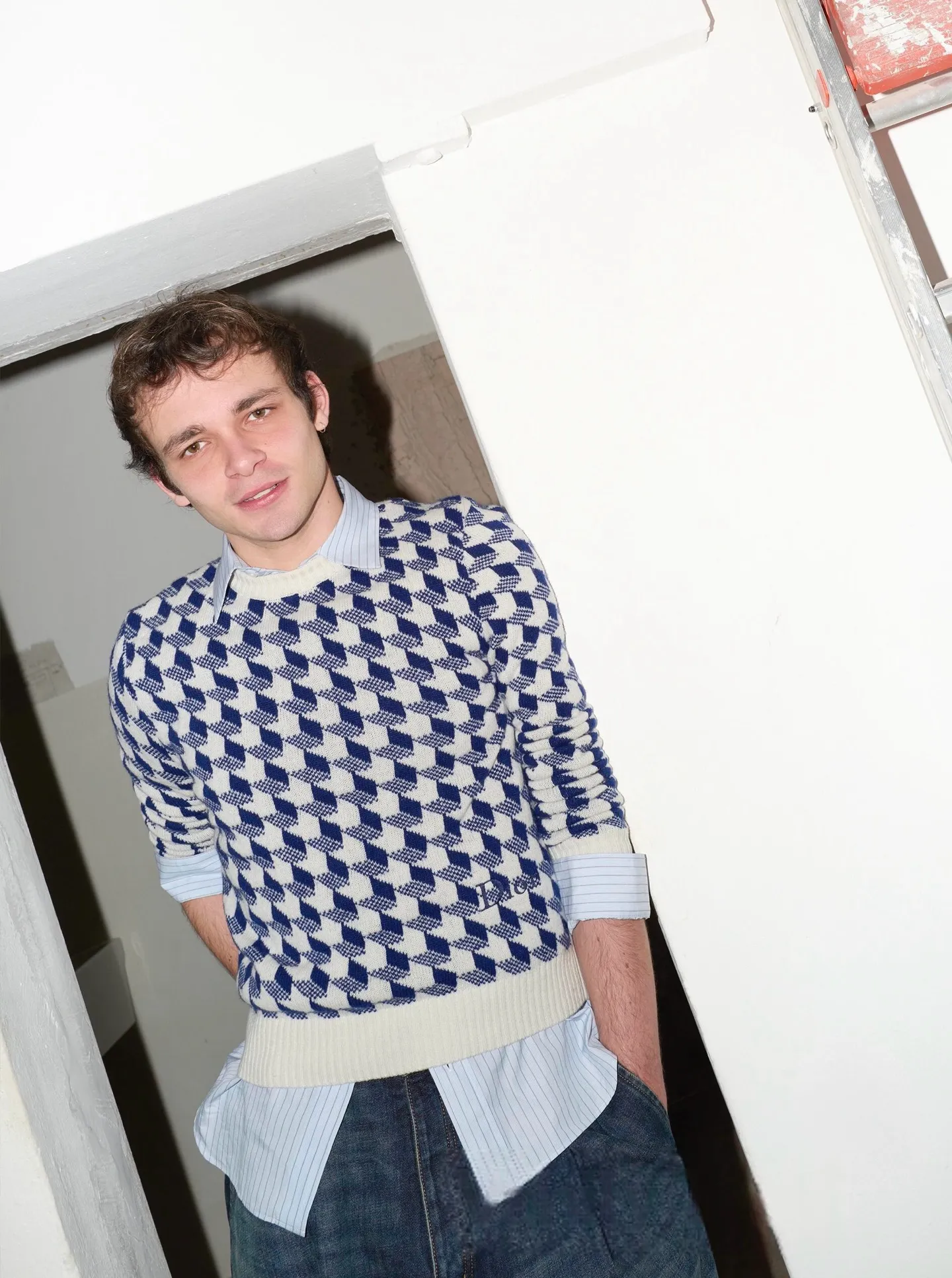 Dior/Dior Houndstooth Jacquard Crewneck Sweater
