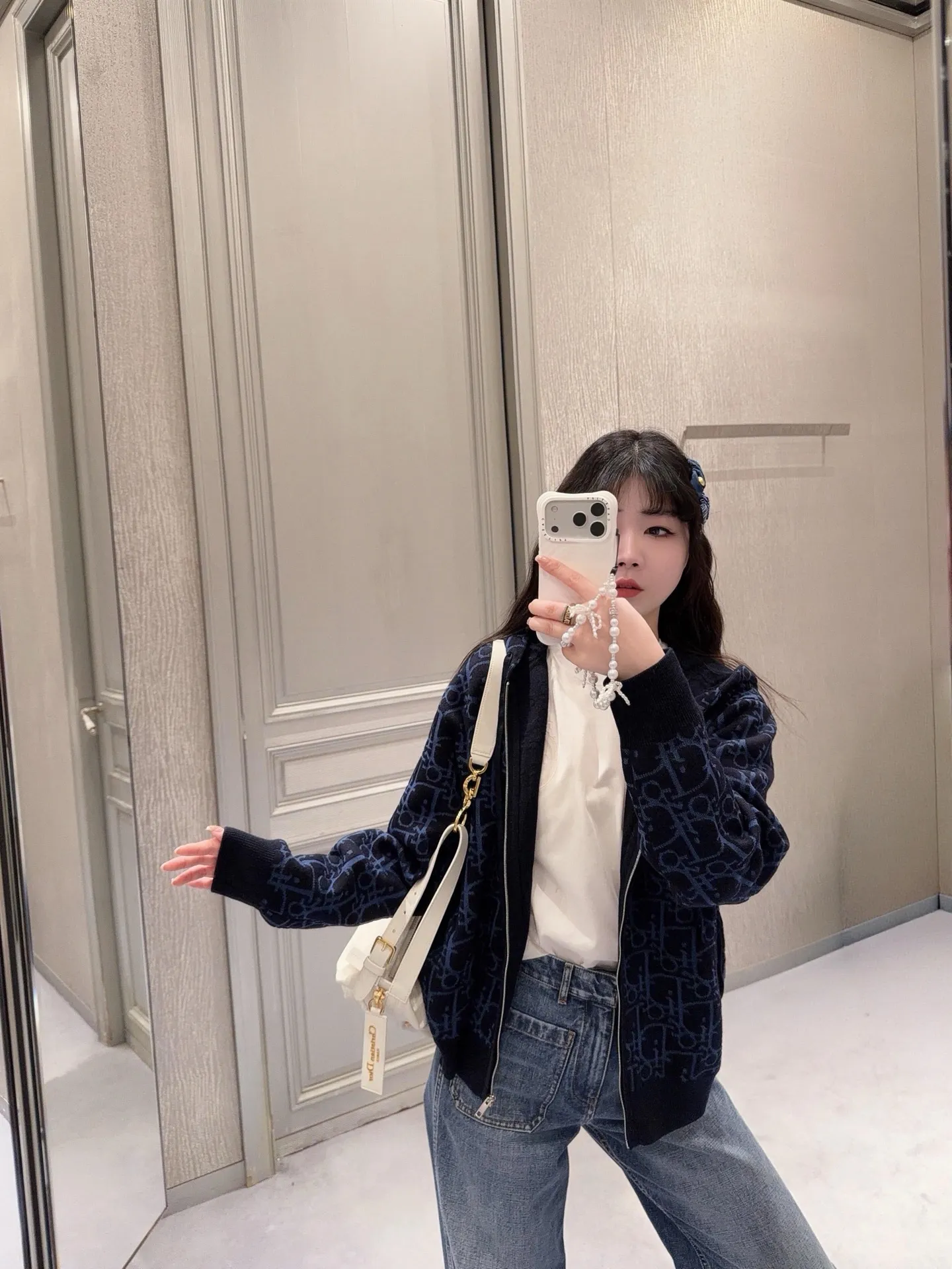 Dior/Dior zipped hooded jacket in jacquard jacquard