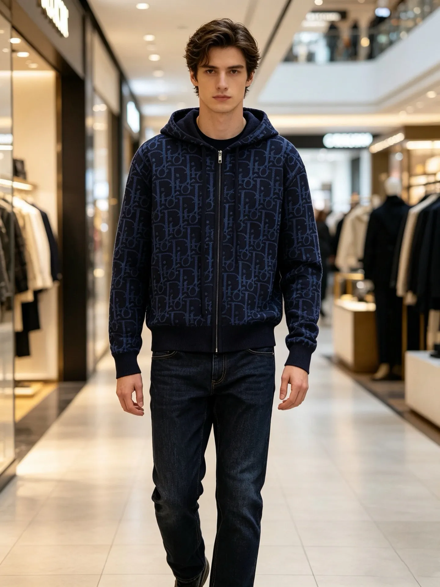 Dior/Dior zipped hooded jacket in jacquard jacquard