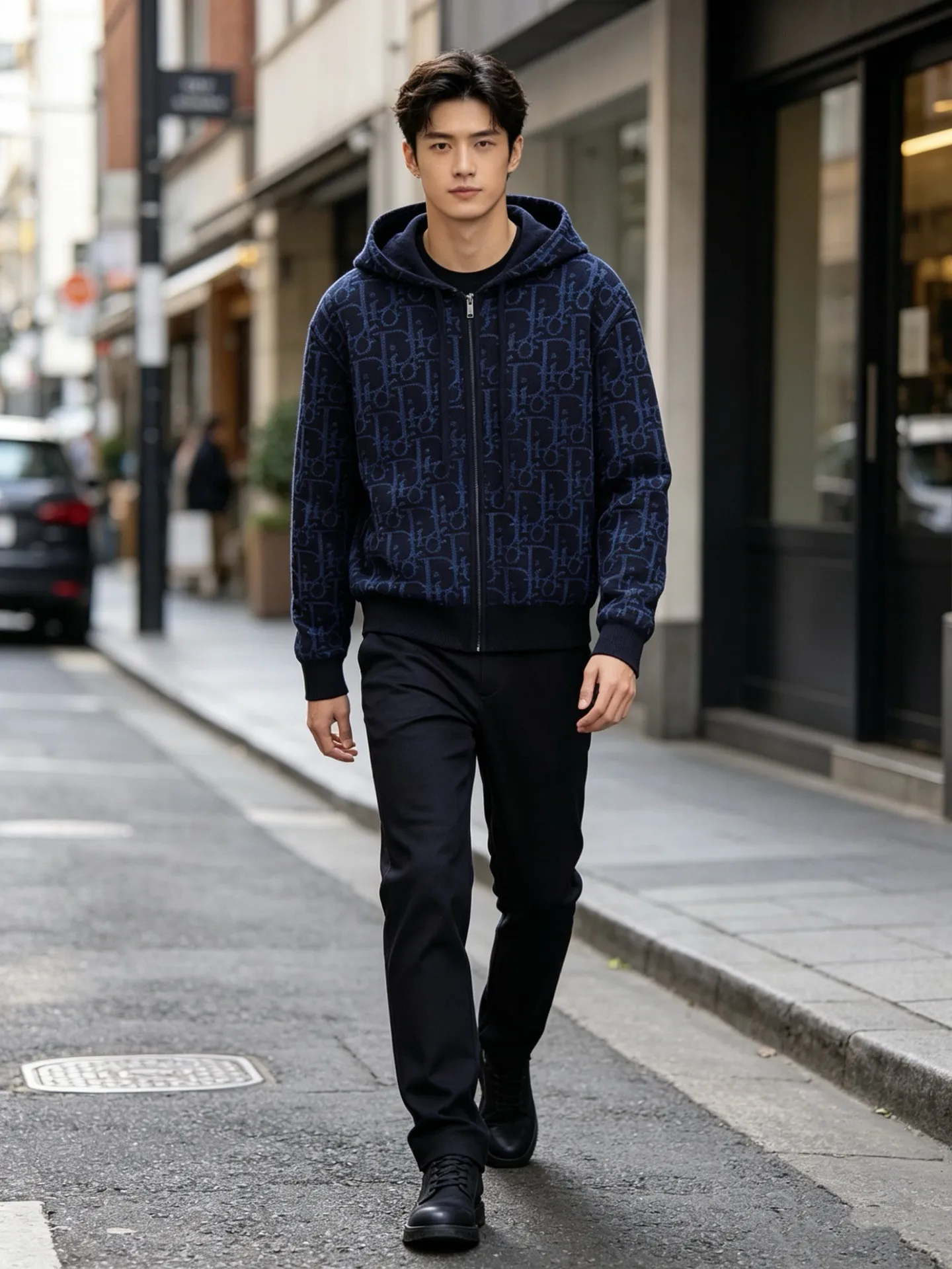 Dior/Dior zipped hooded jacket in jacquard jacquard