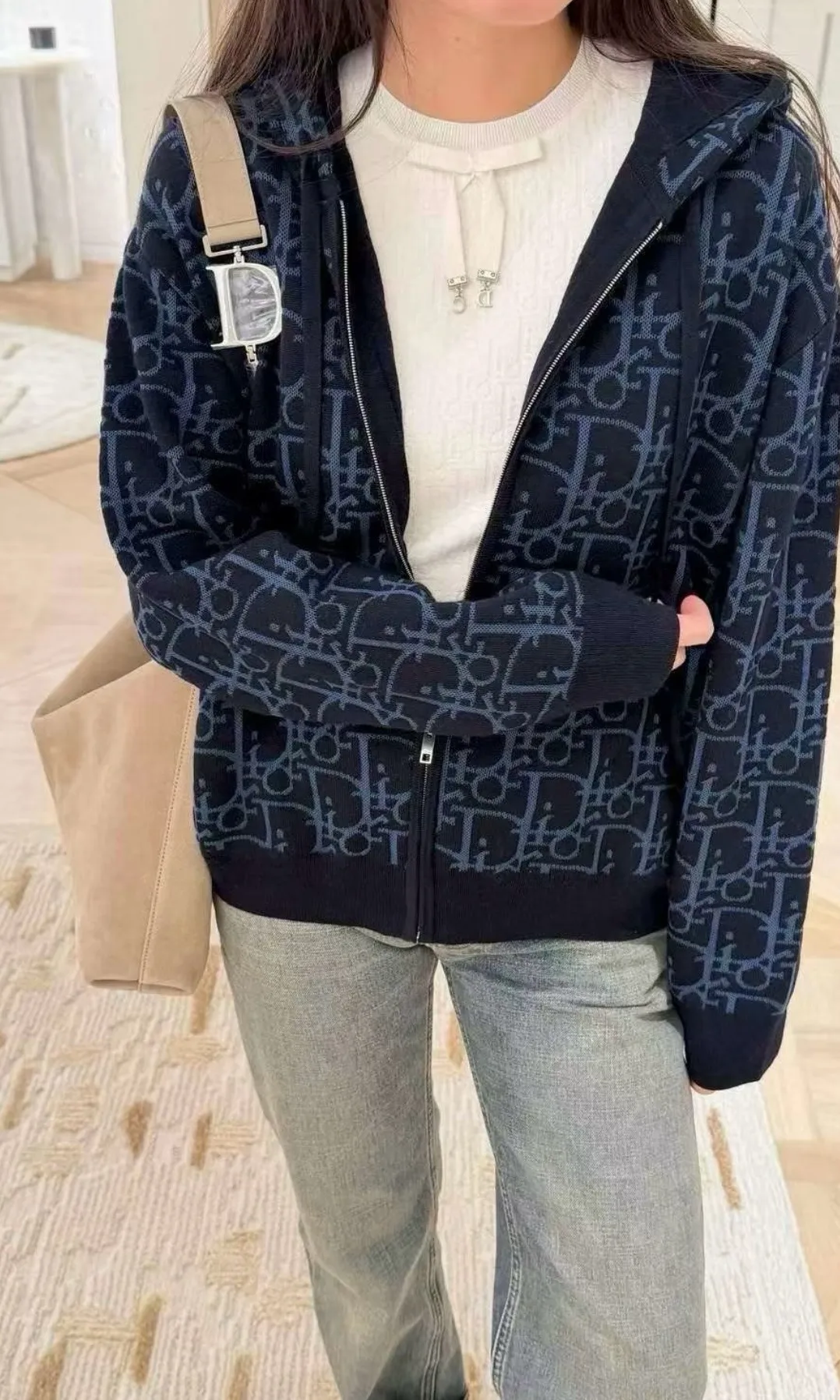 Dior/Dior zipped hooded jacket in jacquard jacquard