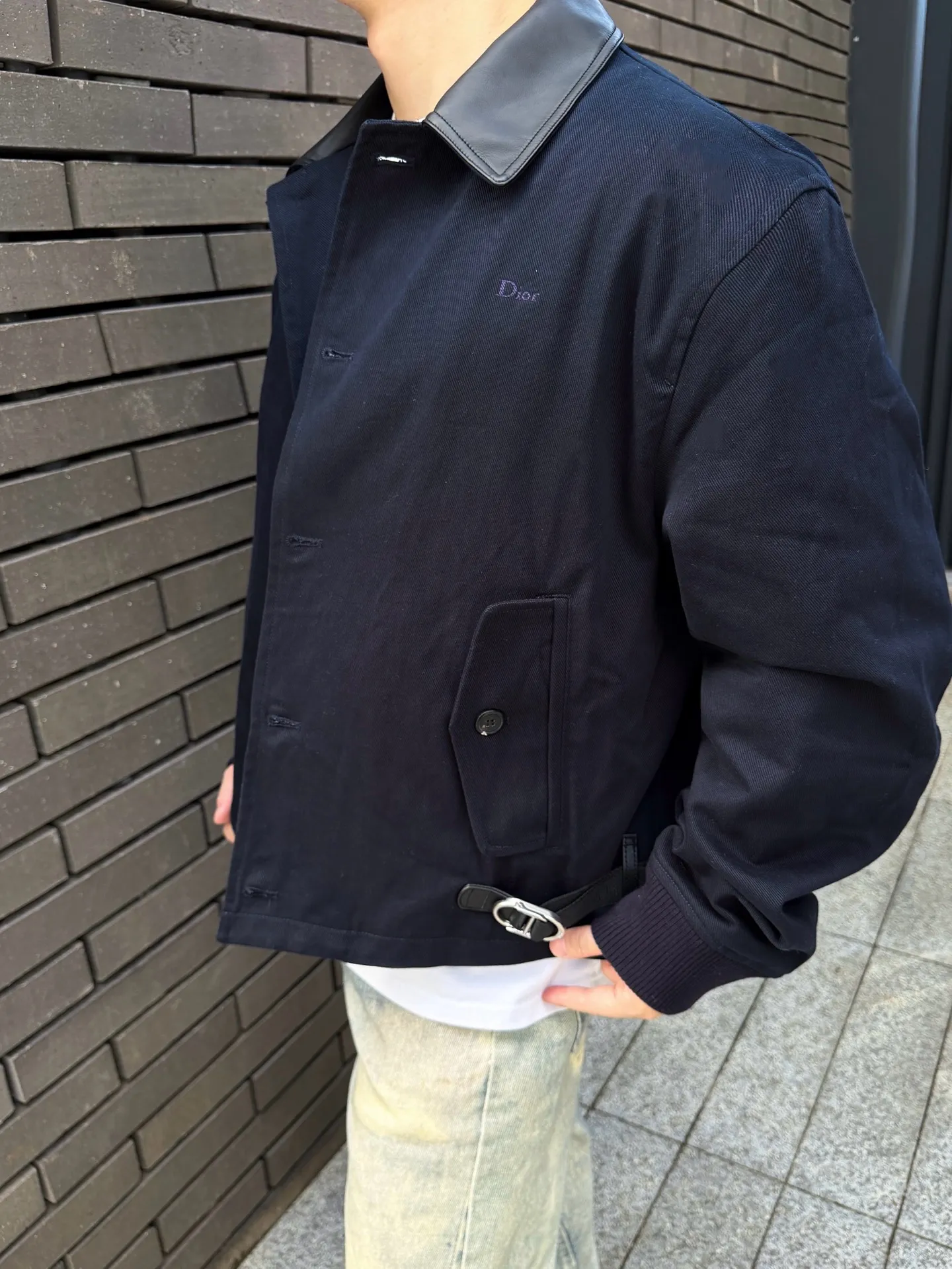 Dior buckle leather collar jacket