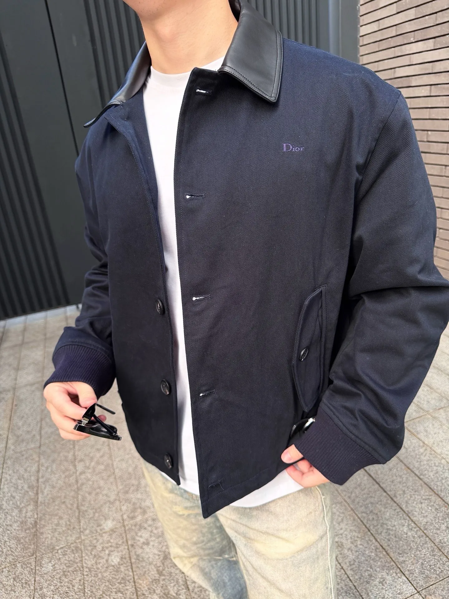 Dior buckle leather collar jacket