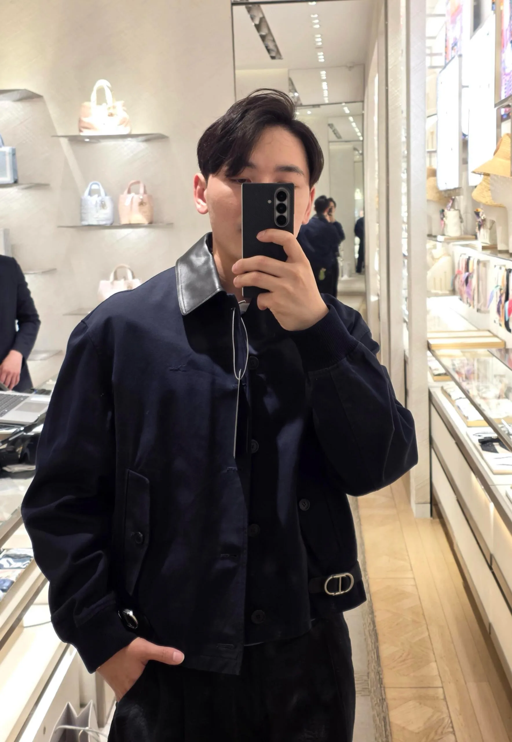 Dior buckle leather collar jacket