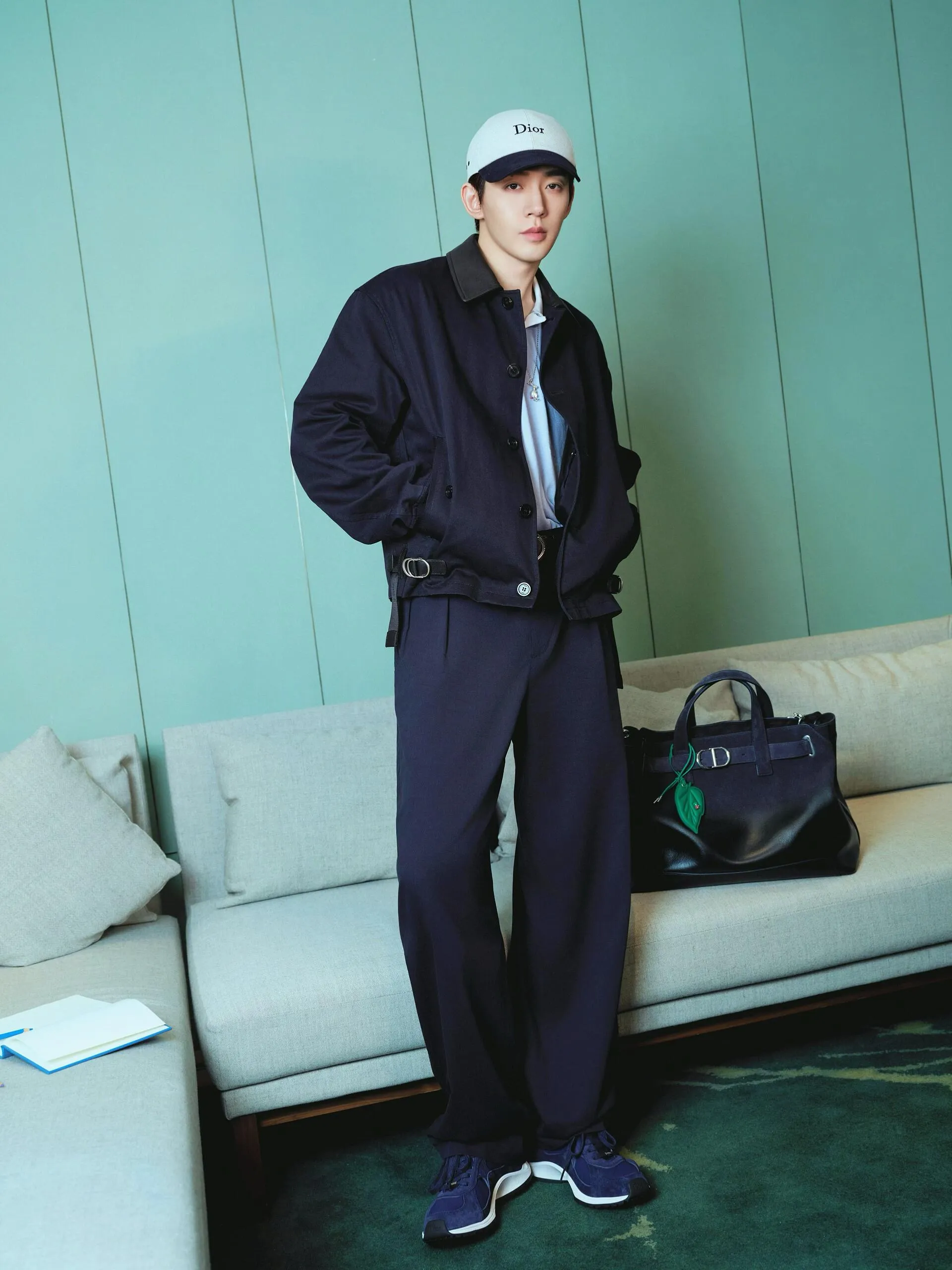 Dior buckle leather collar jacket