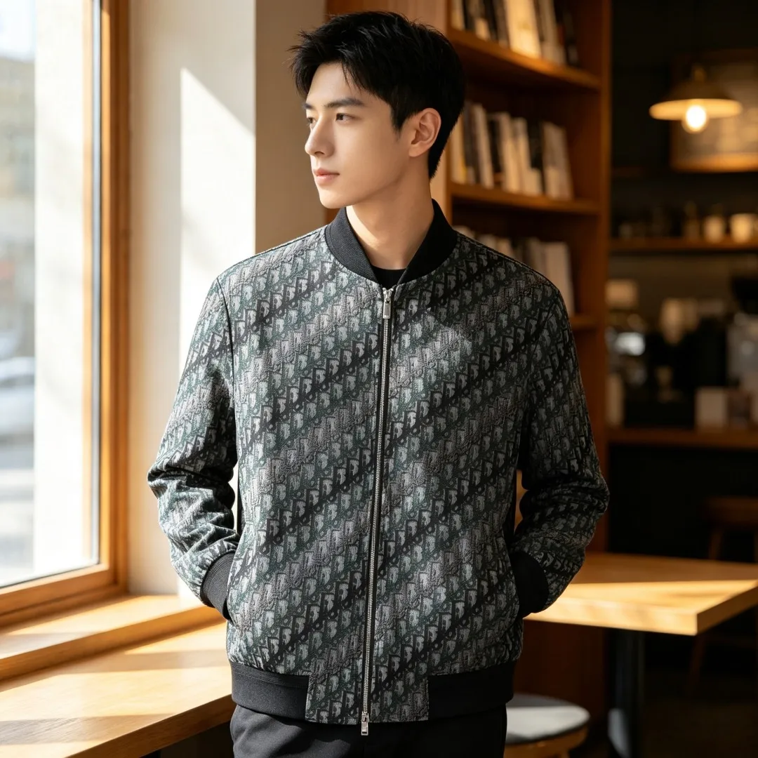 Dior/Dior all-over jacquard baseball collar zipper jacket