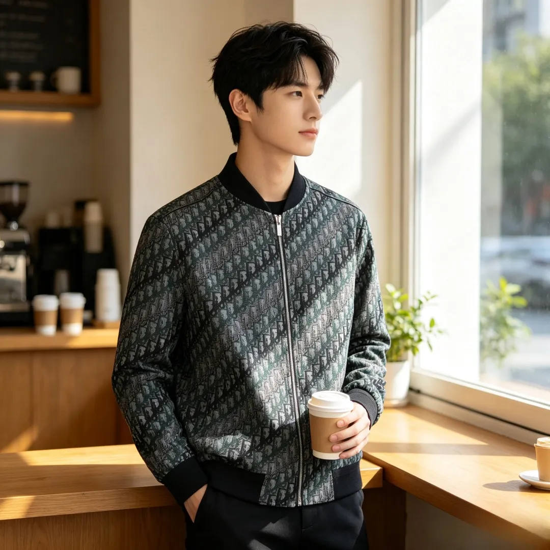 Dior/Dior all-over jacquard baseball collar zipper jacket