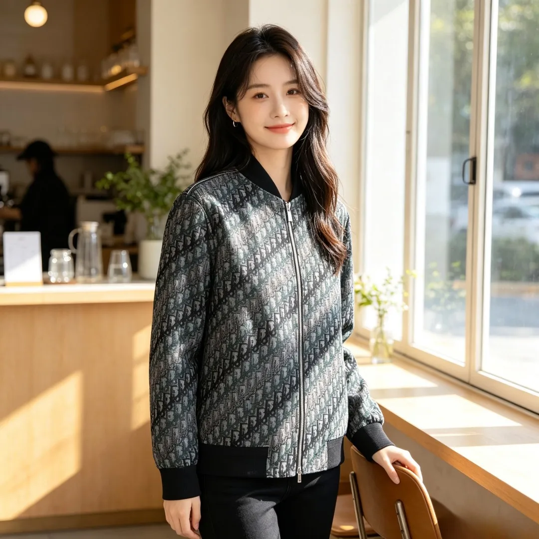 Dior/Dior all-over jacquard baseball collar zipper jacket