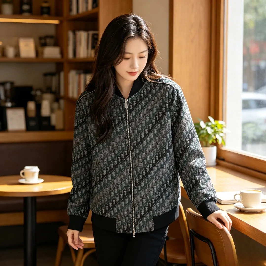 Dior/Dior all-over jacquard baseball collar zipper jacket