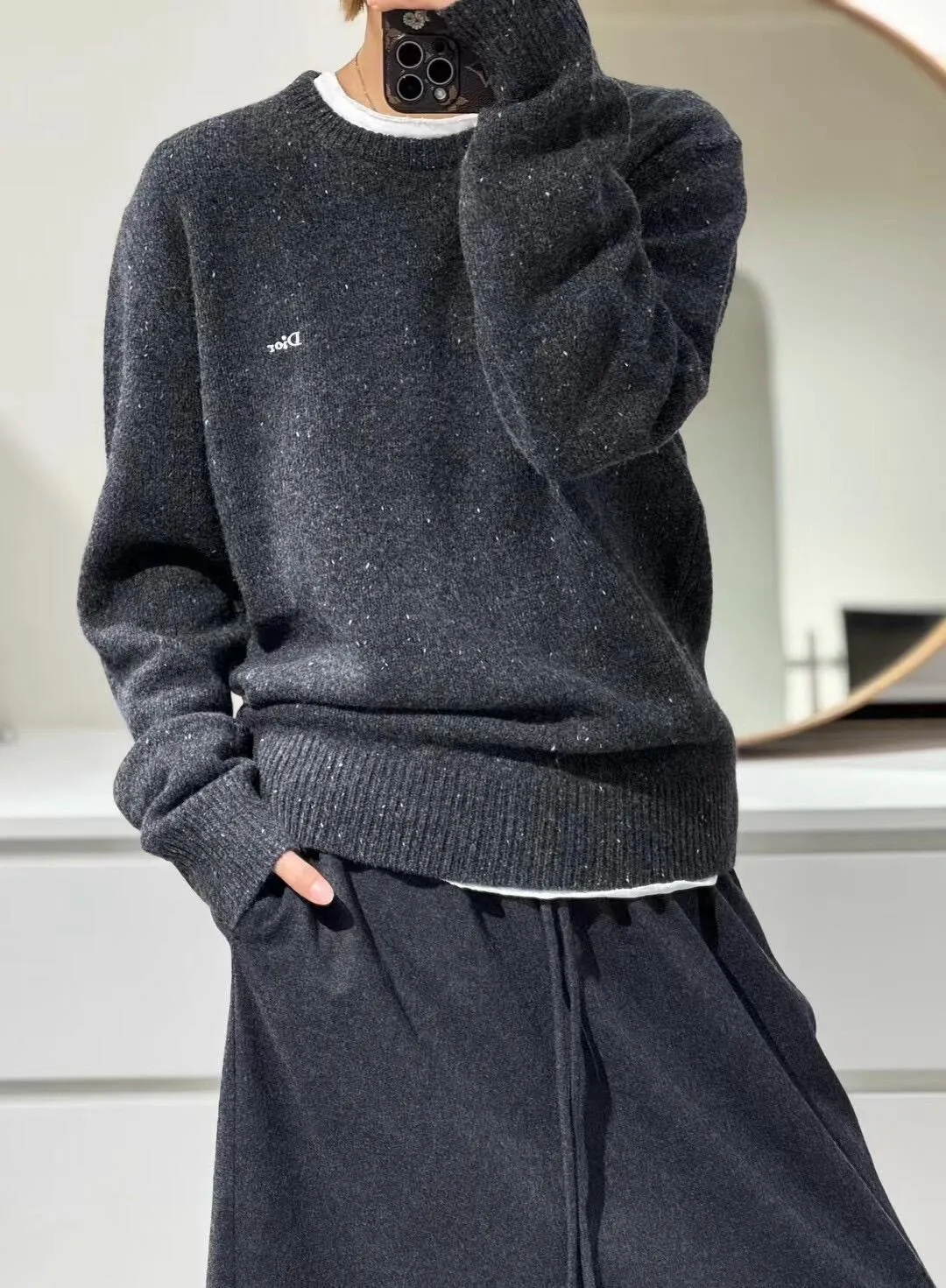 Dior/Dior Letter embroidered mottled crewneck sweater