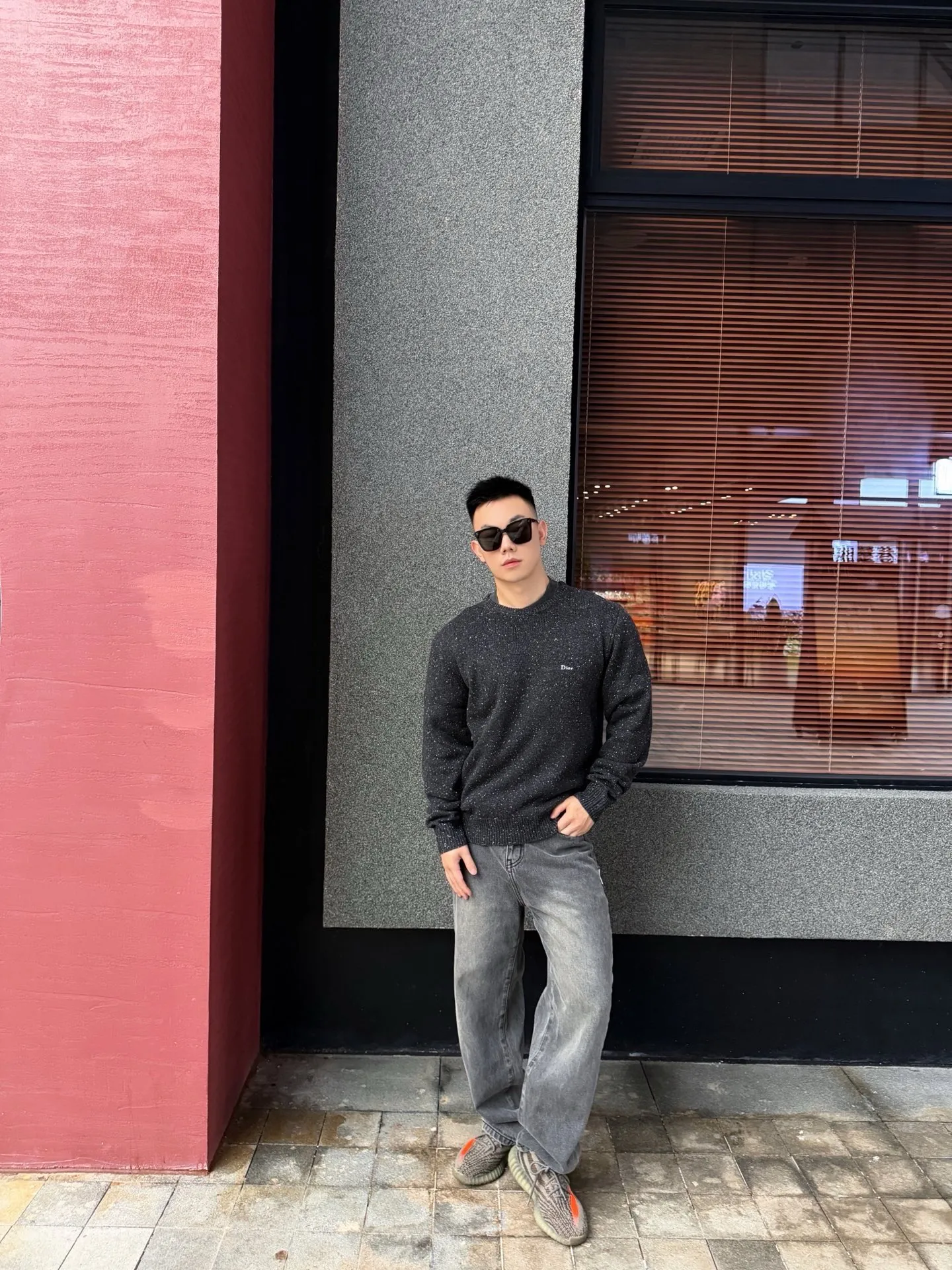 Dior/Dior Letter embroidered mottled crewneck sweater