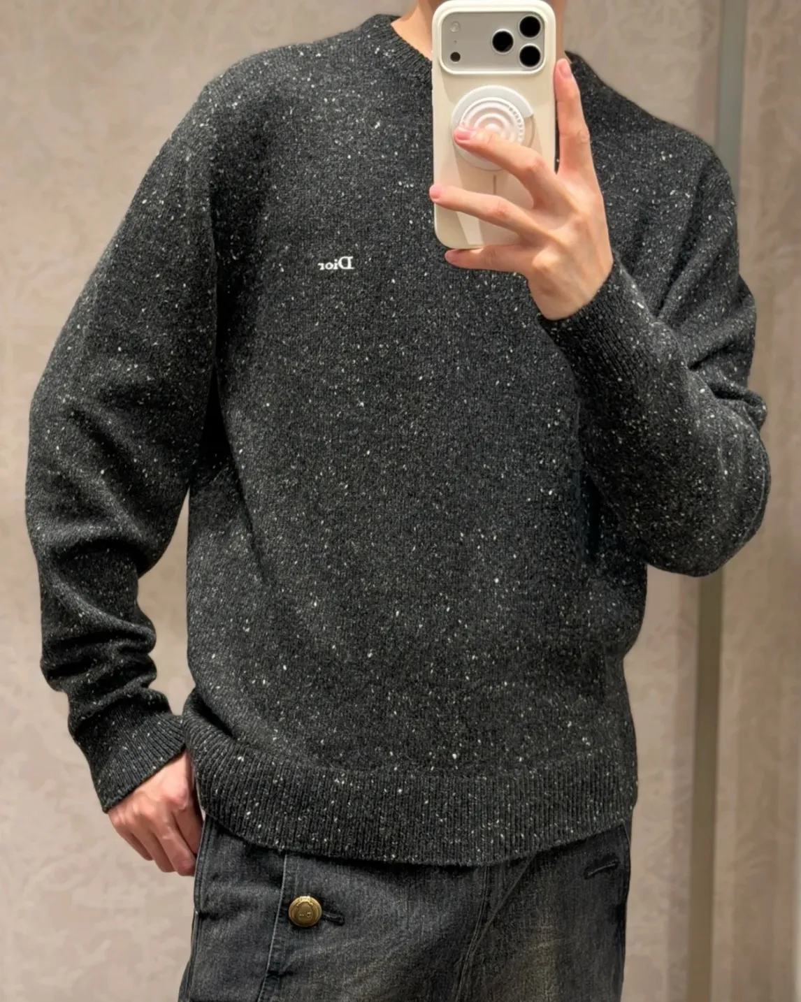 Dior/Dior Letter embroidered mottled crewneck sweater